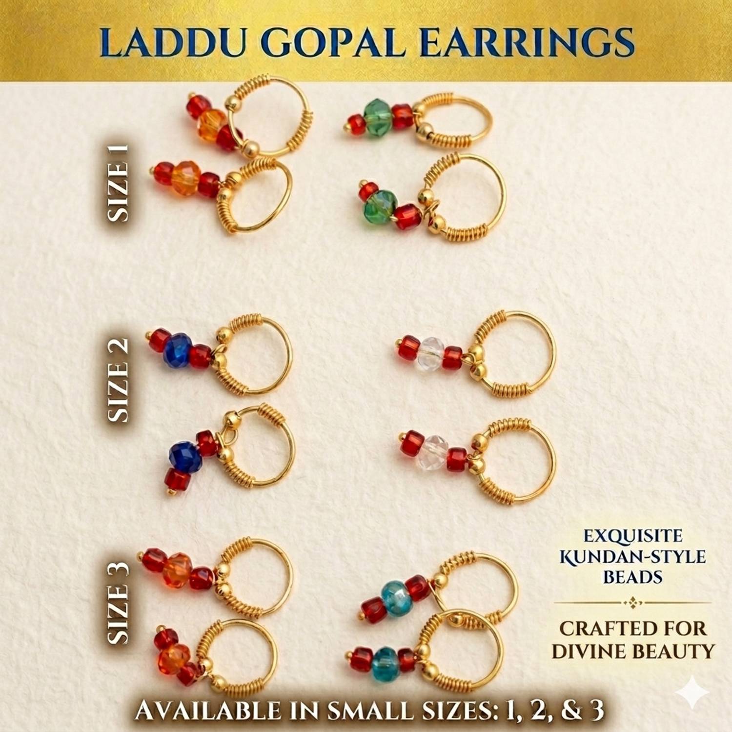 Any Fashion Small size 1,2 ,3 Kundan-Style Colorful Earring Balis Laddu Gopal Pack of 6 Deity Ornament