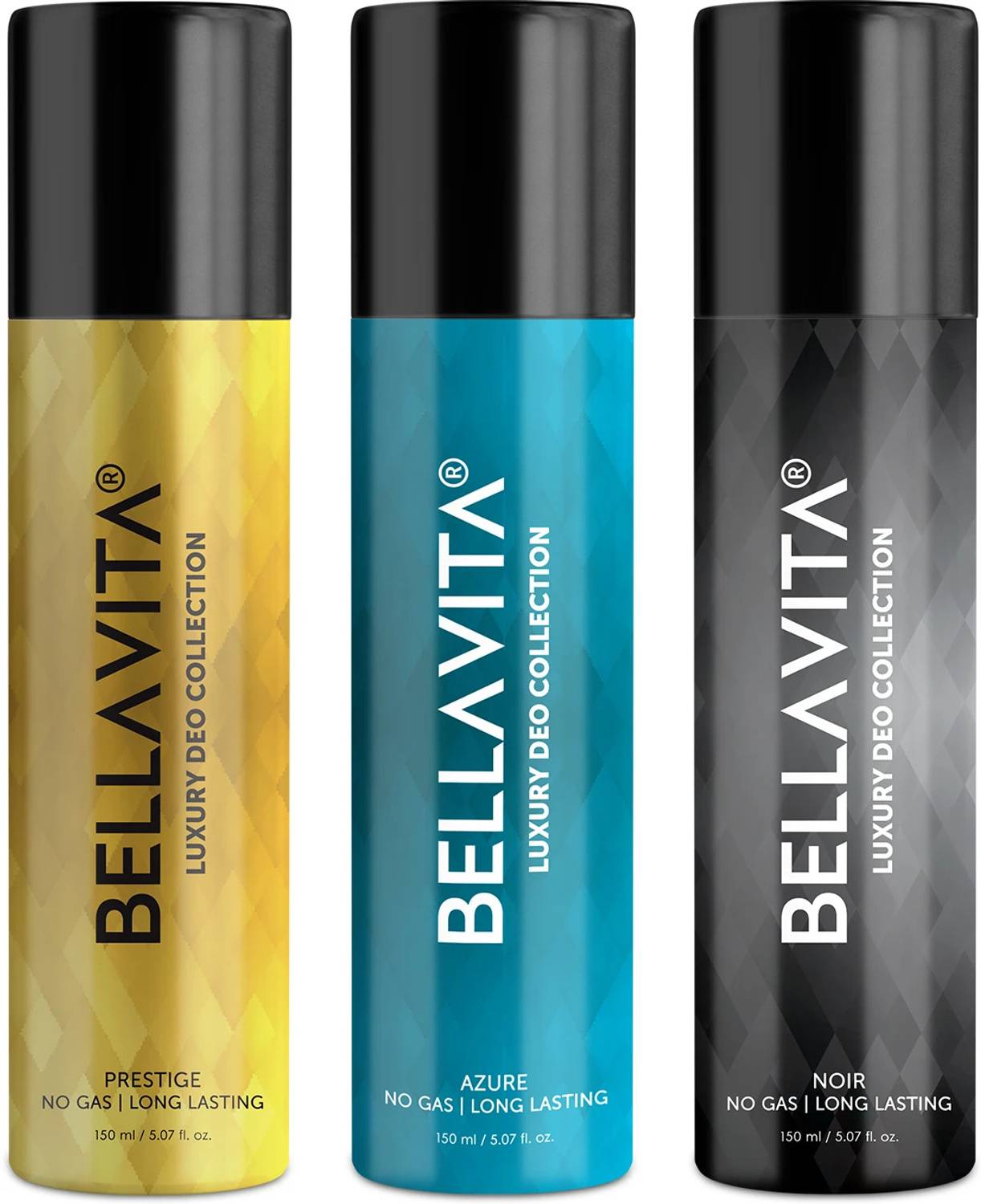BELLAVITA Noir,Azure & Prestige Deo Parfum Combo 3x150ml Long las
