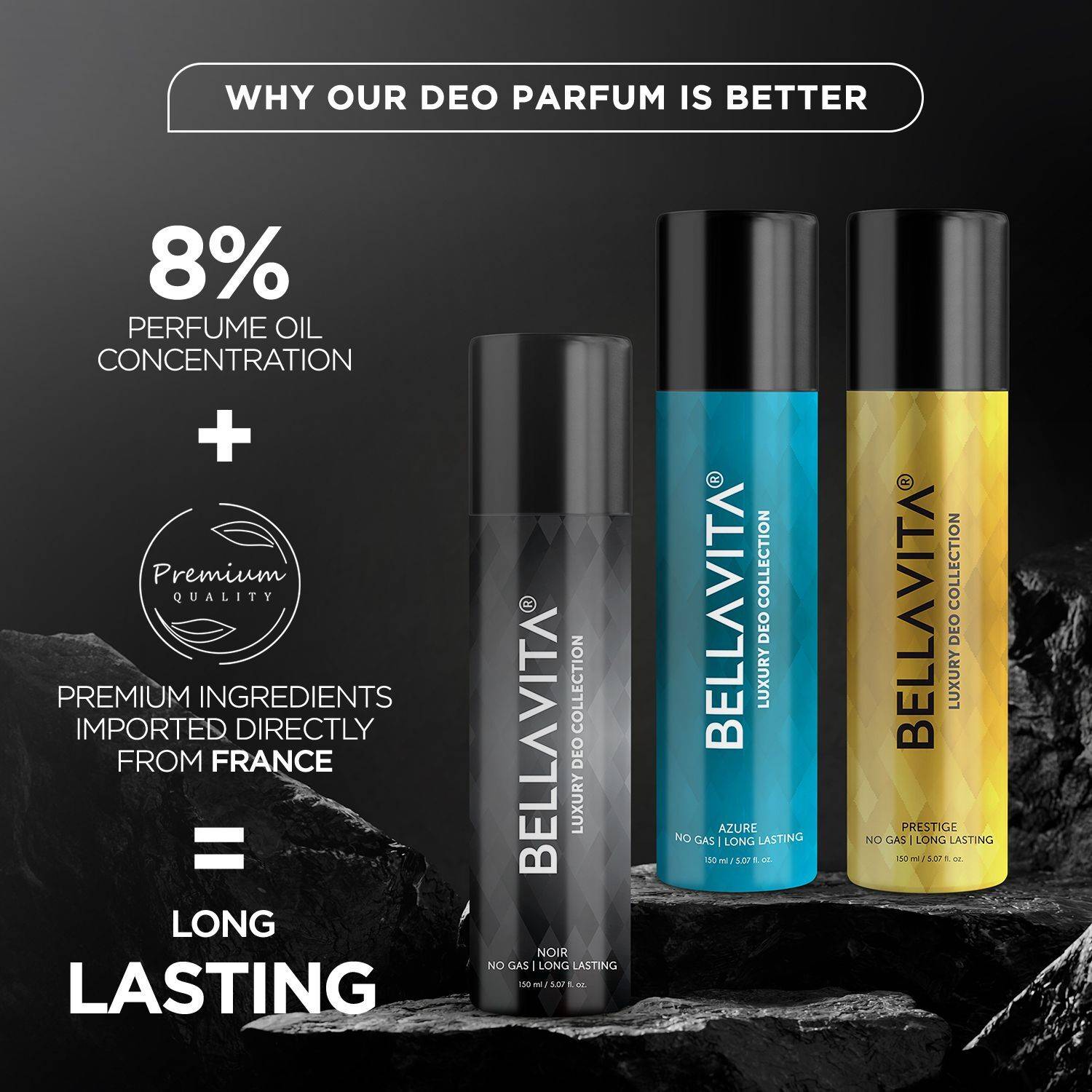 BELLAVITA Noir, Azure & Prestige Pack of 3 · 150 ml (450 ml total) - Image 3