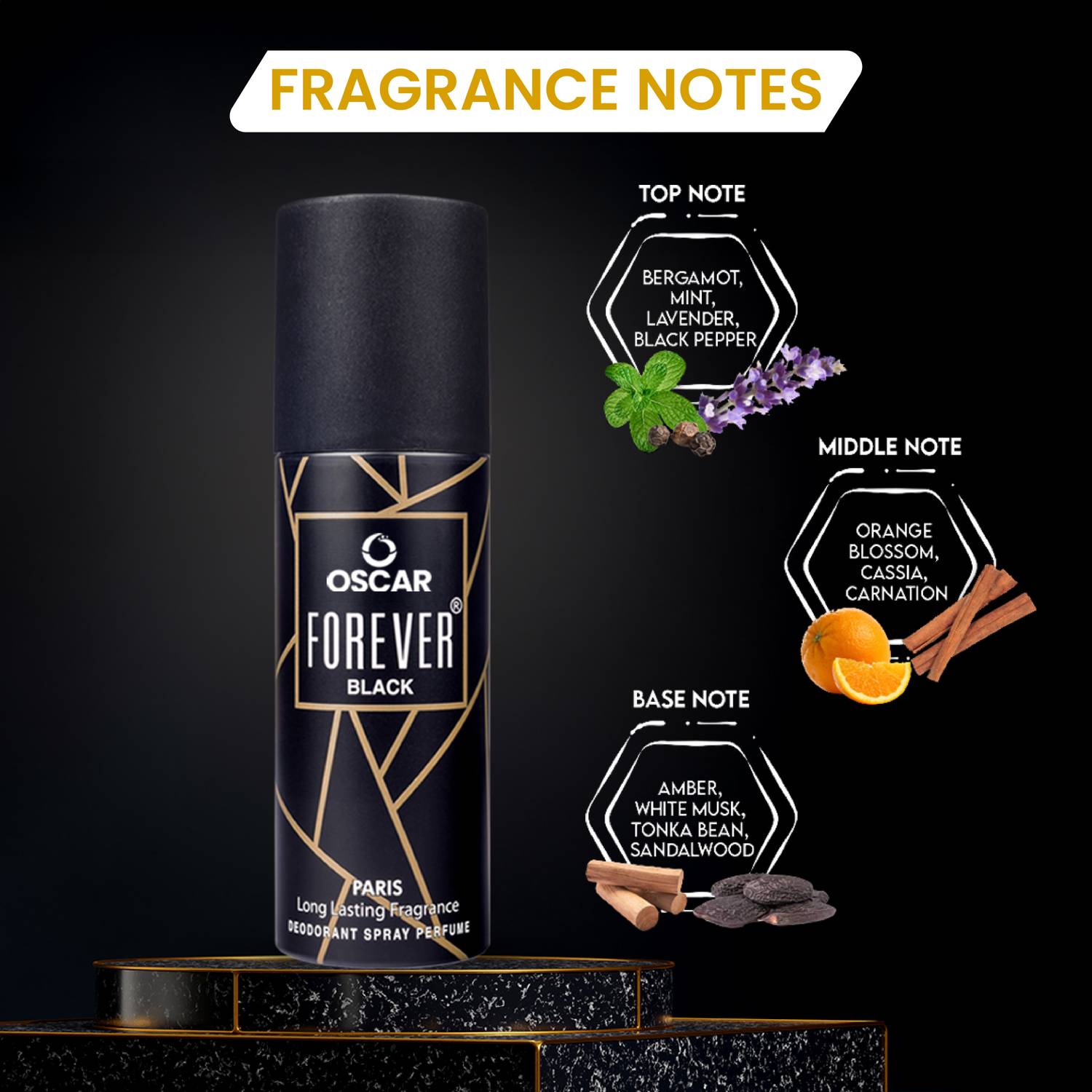 OSCAR Forever Paris Black & Night Deodorant Spray 40ml - Image 4