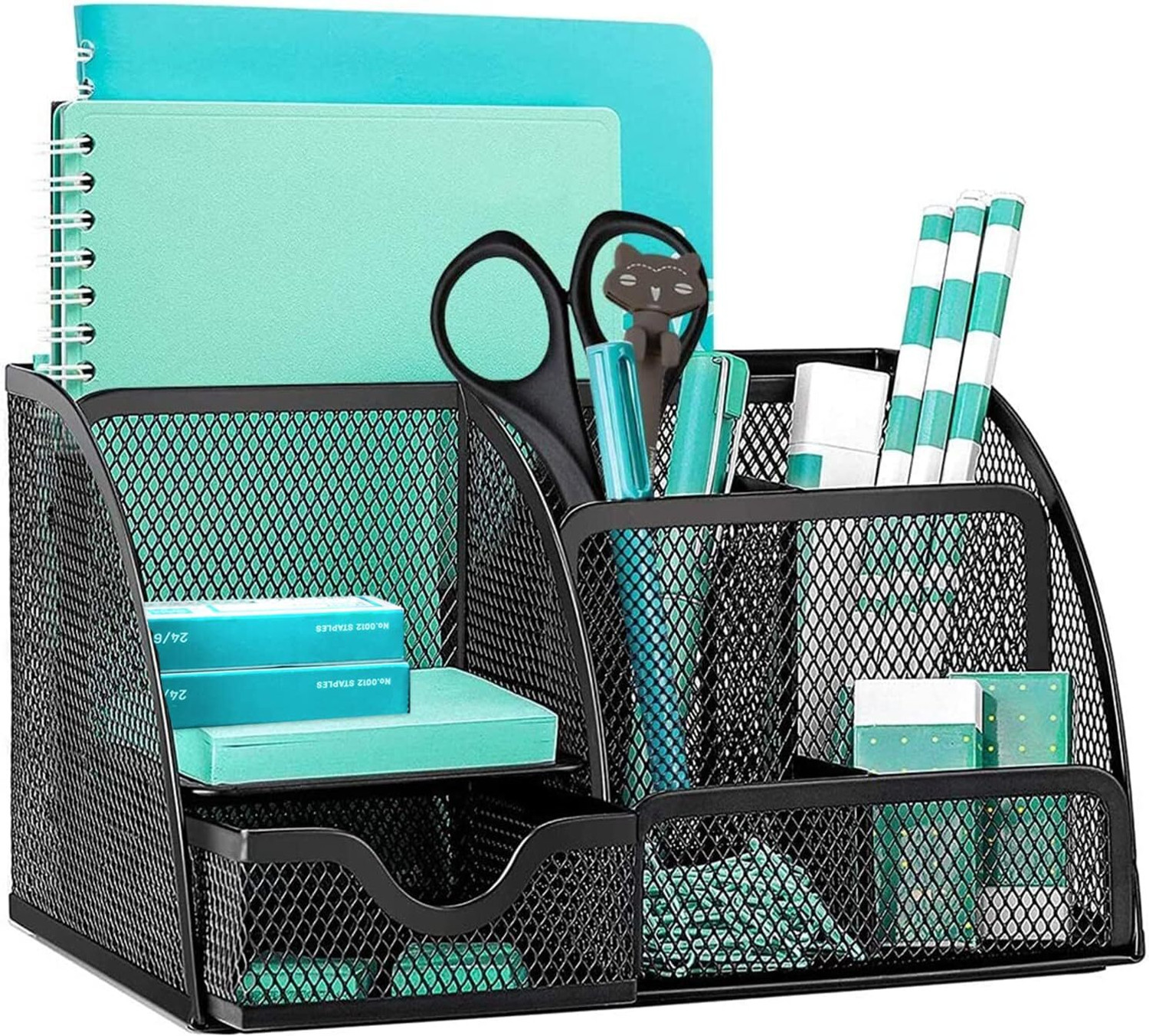 Image of SAMJU 7 Compartments Metal Mesh Desk Organizer Stationery Holder for Home Office