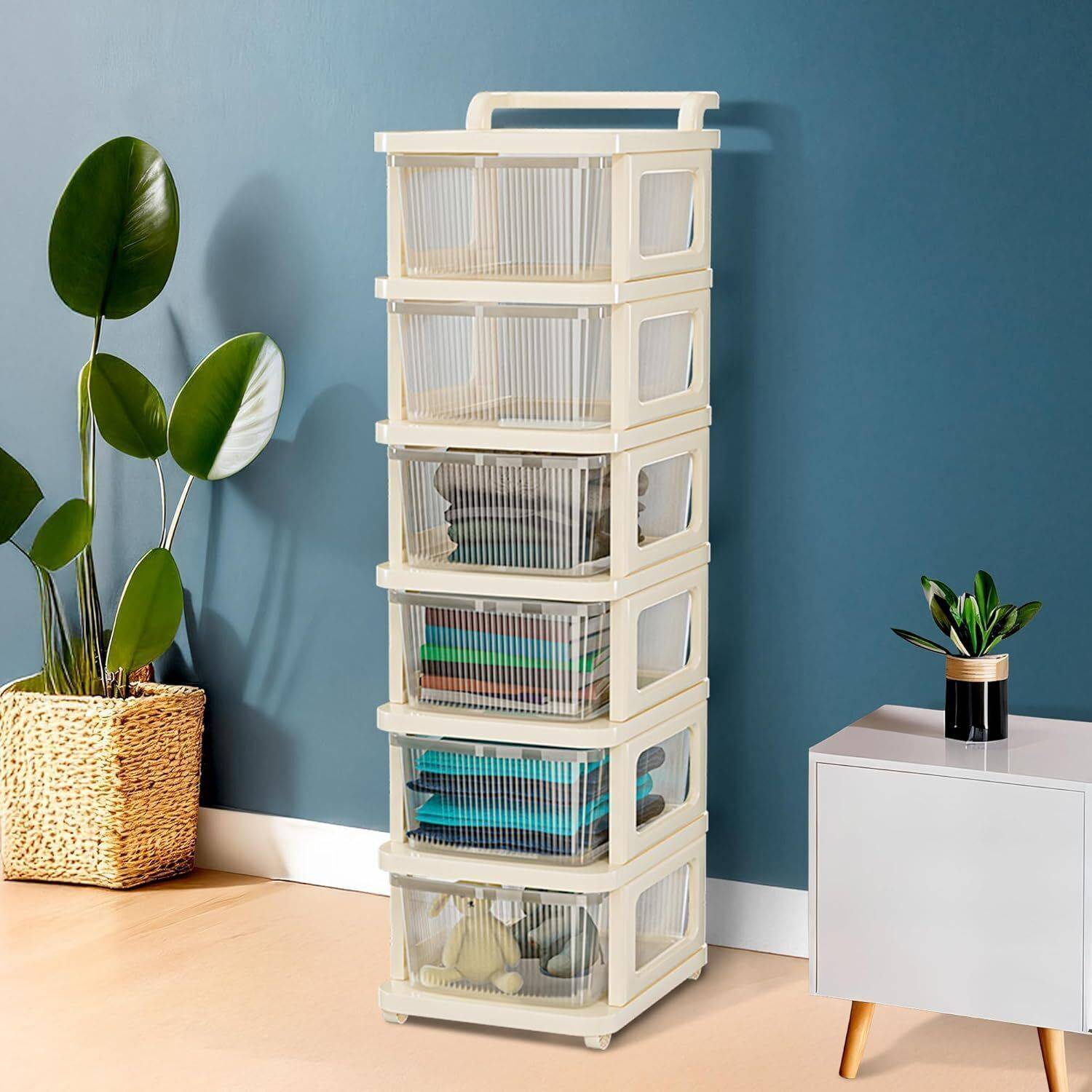 AK10ZONE 6 Compartments Plastic 6 Layer Plastic Modular Storage Drawer Organizer with Wheelsount