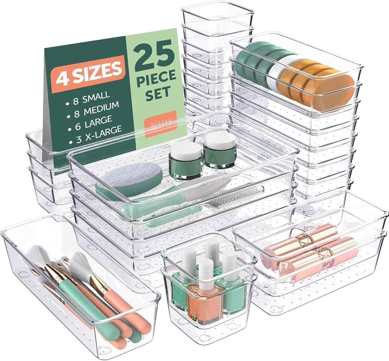 AK10ZONE 25 Compartments Plastic 25 PCS Clear Plastic Drawer Organizers Set