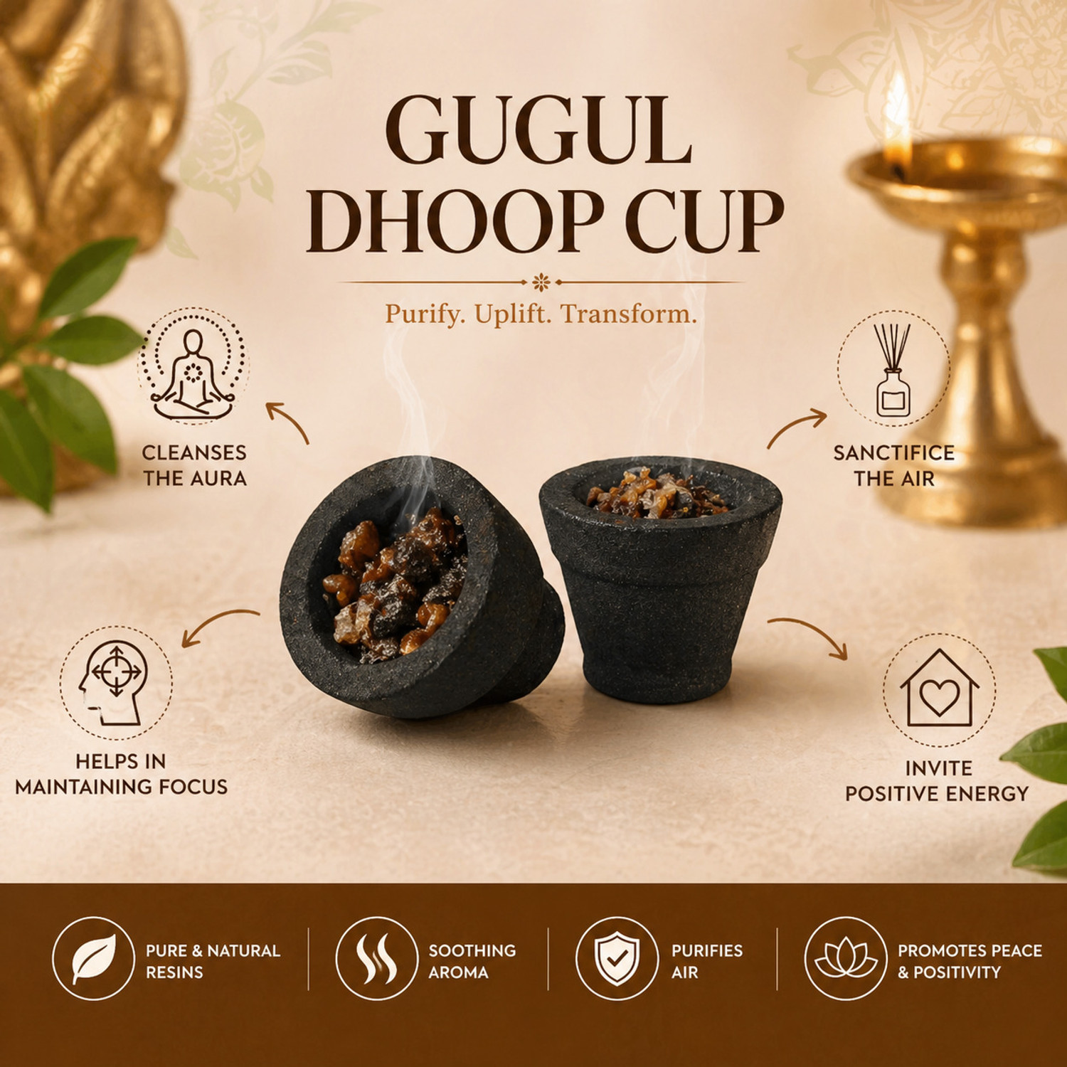 Image of Airofine Fragrance Organic Cow Dung Havan Cups For Pooja Festival Herbal Loban Guggal Cup-AIFR Guggul Dhoop