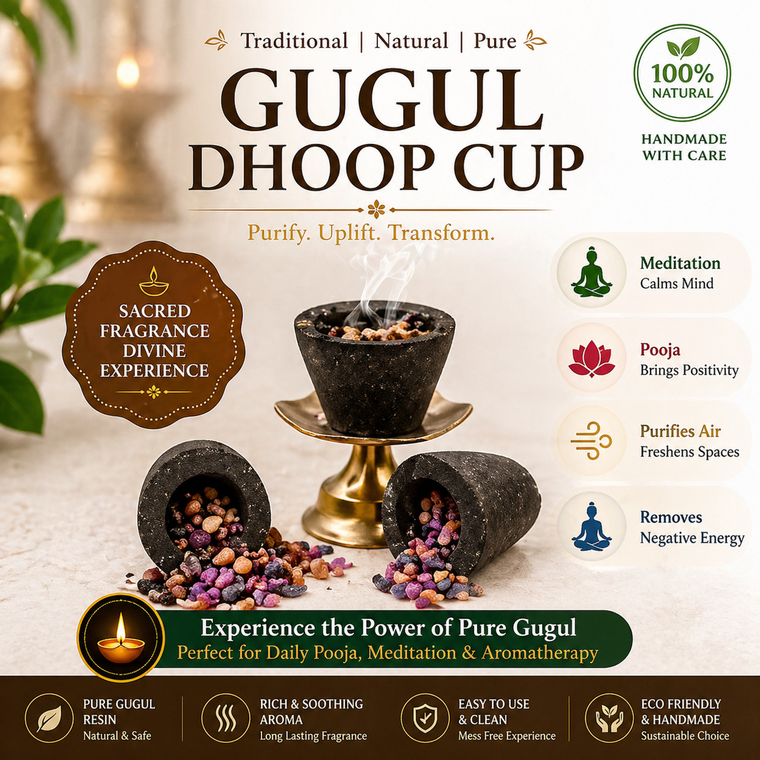 Image of Airofine Fragrance Organic Cow Dung Havan Cups For Pooja Festival Herbal Loban Guggal Cup-AIFR Guggul Dhoop