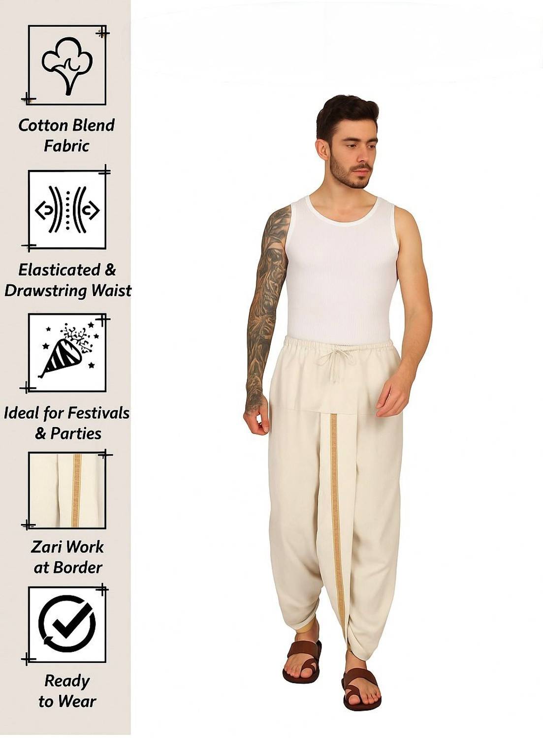 Shyam Handloom Ready to Wear T-Dhoti for Men - Image 5