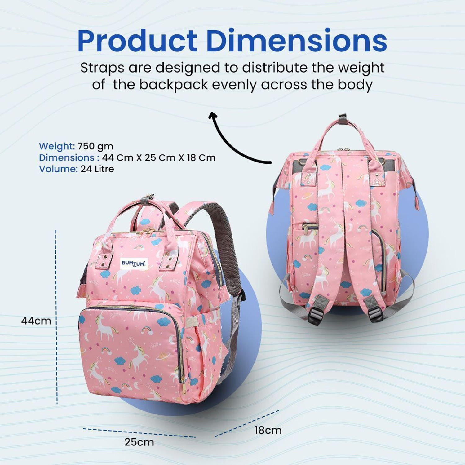Image of BUMTUM Baby Diaper Bag For Mothers Spacious Waterproof Backpack With Multiple Pockets Mothers Maternity Bags for Travel Diaper Backpack