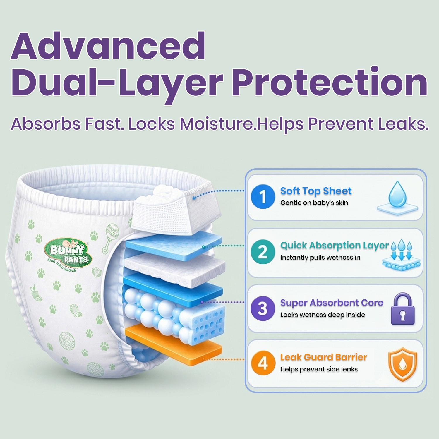 Image of BUMMY PANTS Baby Diaper Pants with Anti-Rash Protection & Up-to 12 Hr Leakage Protection Pant Diapers - L