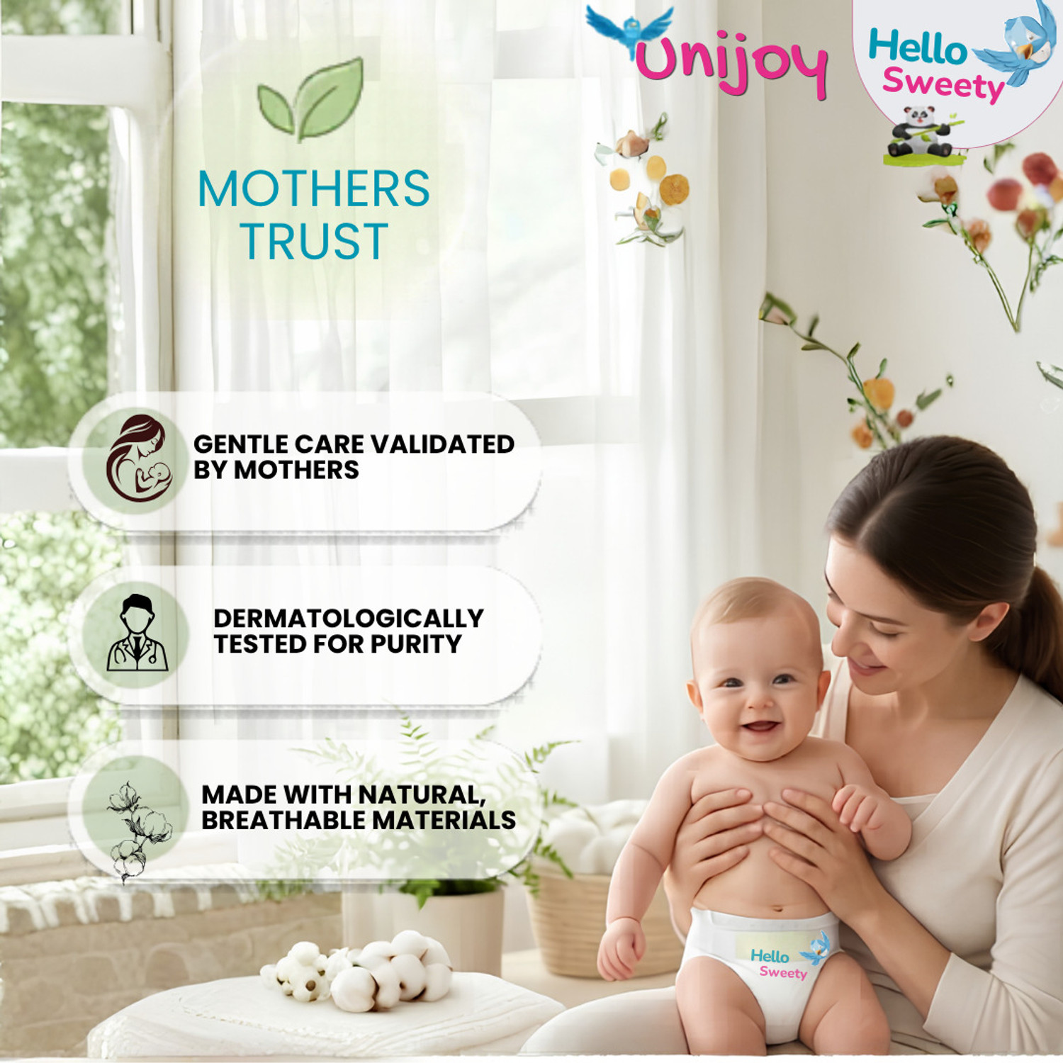 Image of unijoy Hello Sweety Baby Diaper Pants-Fast Absorption & Cottony Soft Feel | Pack of 2 Pant Diapers - XXL