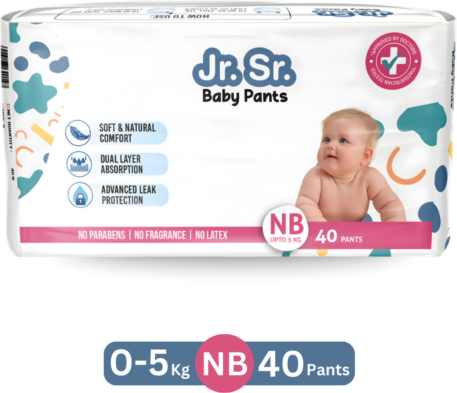Image of Jr. Sr. Baby Diaper Pants with Advanced Leak Protection Soft & Comfortable Pant Diapers - New Born