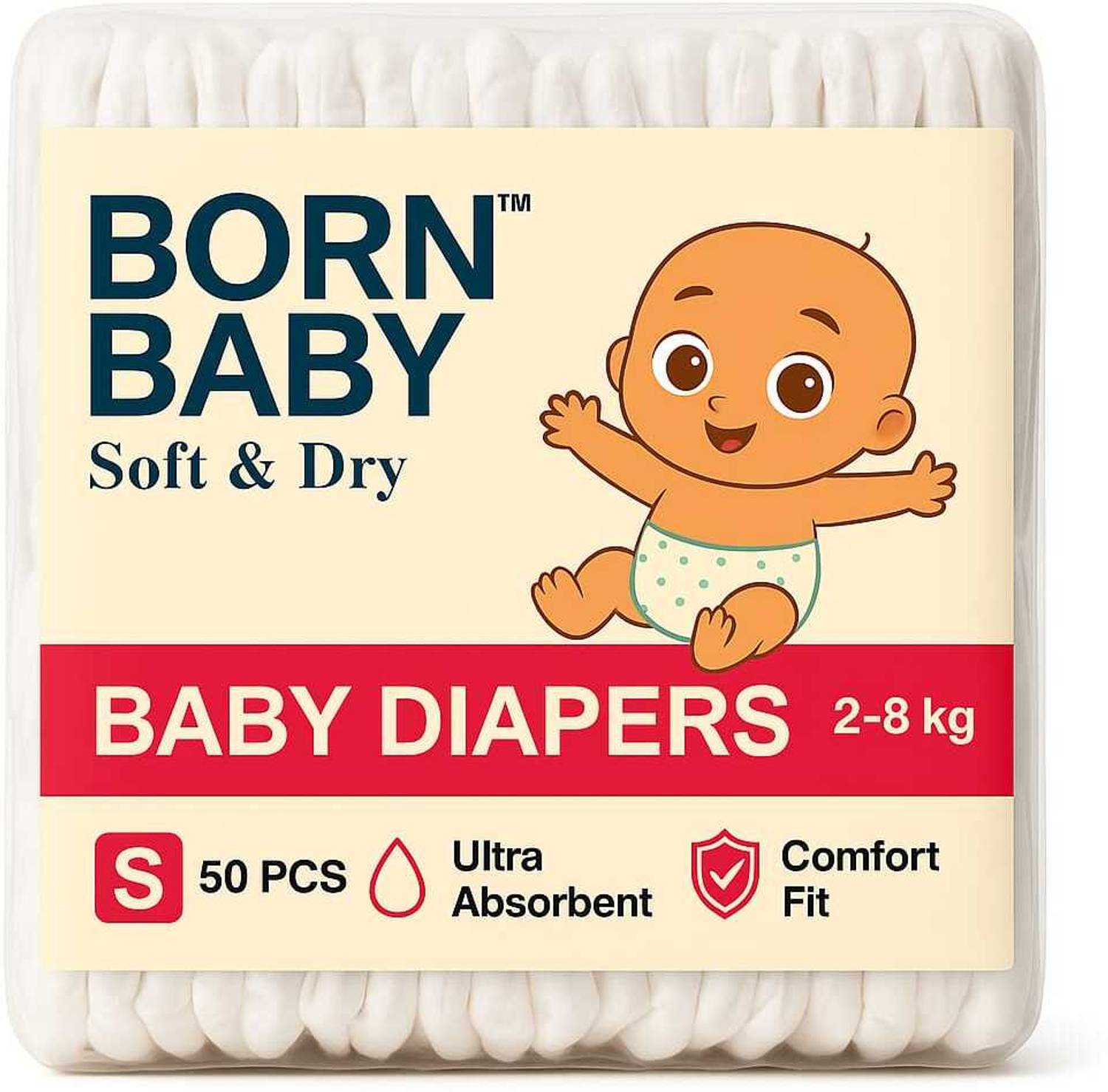 Born Baby Super Soft Baby Diaper Pants – Fast Absorption , Rash-Free, Leak-Proof Pant Diapers - S