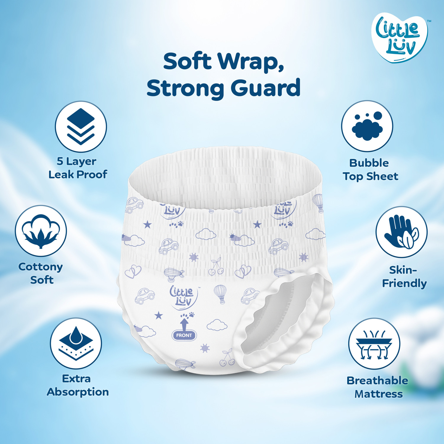 Image of Little Luv Baby Diaper Pants with 12hrs Absorption, Anti-Rash | Large (9-14kg), Pack Of 1 Pant Diapers - L