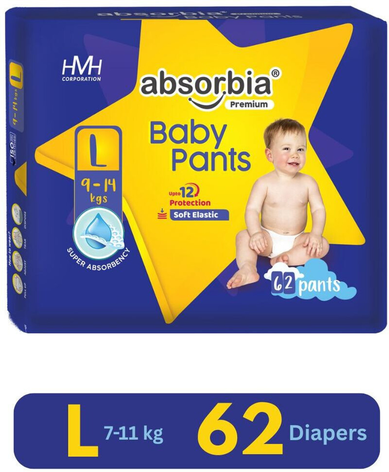 Image of ABSORBIA Jumbo Baby Pants | Large | 9-14 Kgs| Pack of 1 Pant Diapers - L