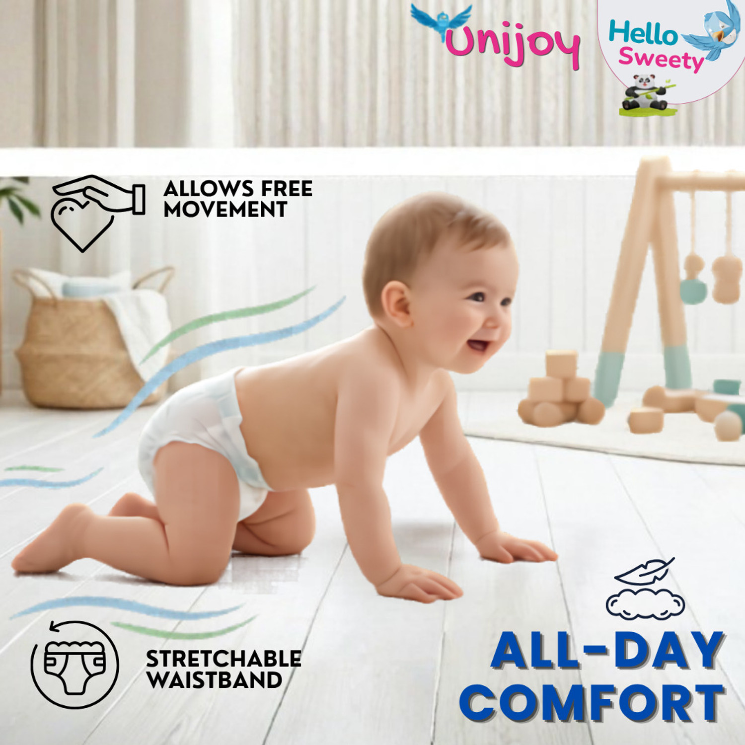 Image of unijoy Hello Sweety Baby Diaper Pants-Fast Absorption & Cottony Soft Feel | Pack of 2 Pant Diapers - XXL