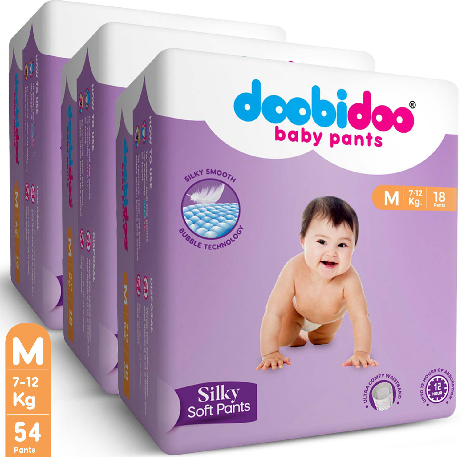 Image of Doobidoo Silky Soft Baby Diaper Pant Medium Rash Free Anti-Leak Highly Absorbent 7-12 kgs - M