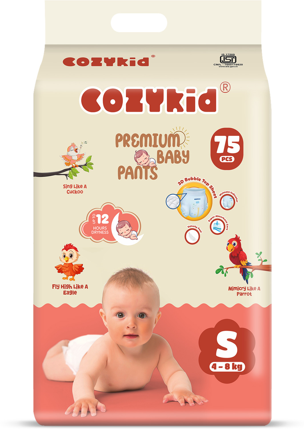 Image of COZYKID Comfort Dry Pull-Up Diaper Pants | 12-Hour Leak Guard & Soothing Rash Protection Pant Diapers - S