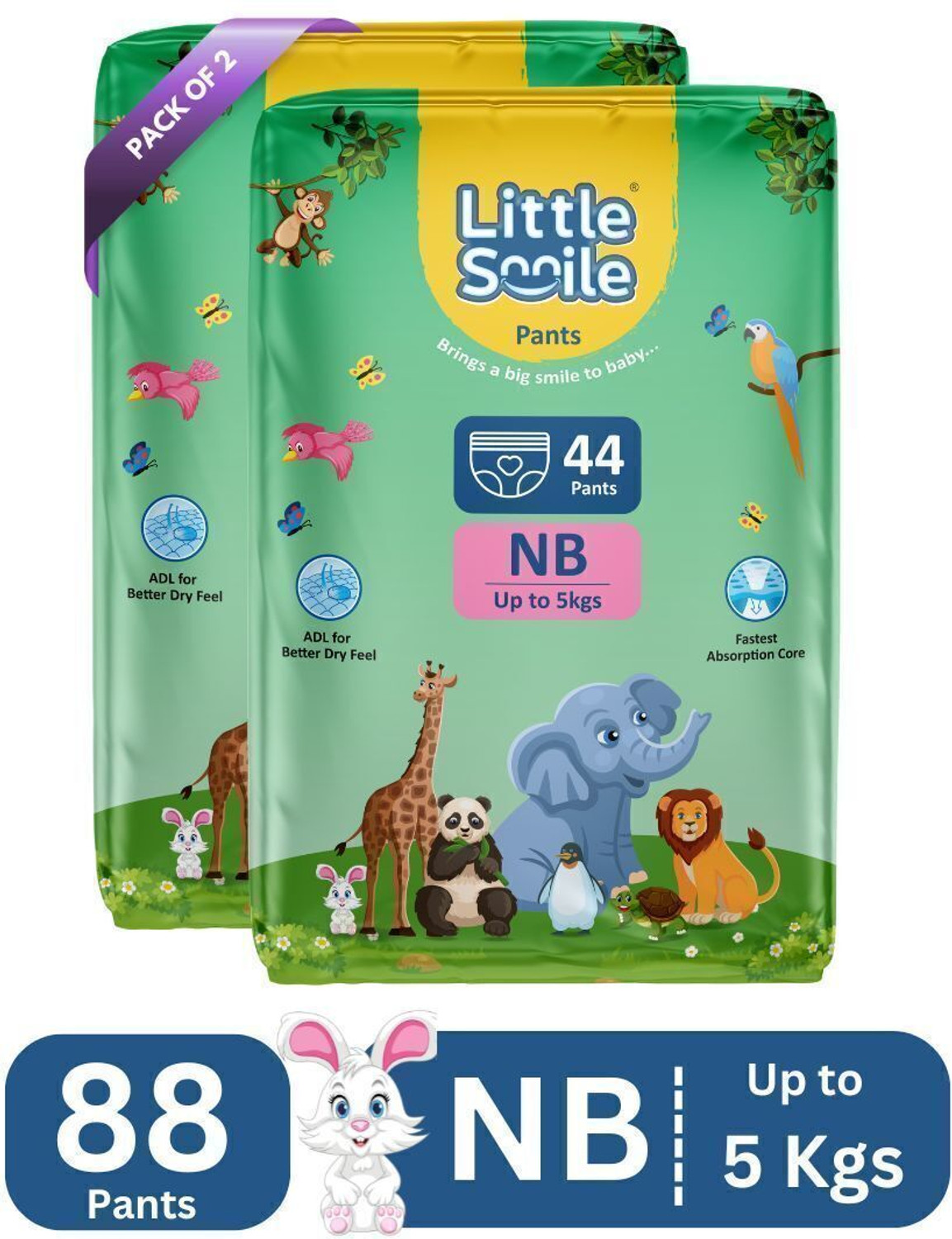 Image of Little Smile Baby Pants Extra Absorb Diapers -Extra Small -88 Pieces -Pack of 2 - XS