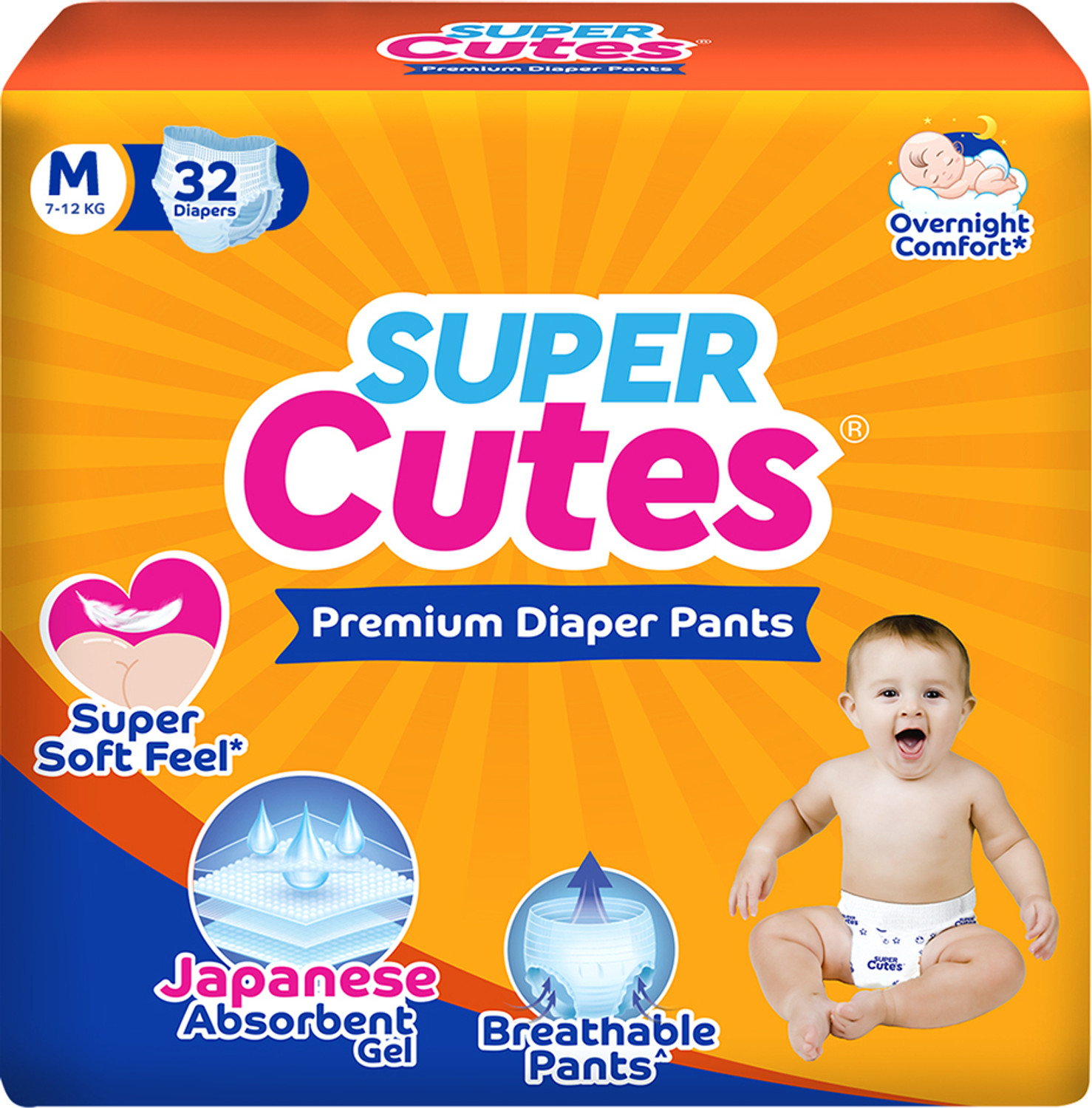 Image of Super Cute's Premium Baby Diapers, Soft and Rash Free Diapers, Overnight Leakage Protection - M