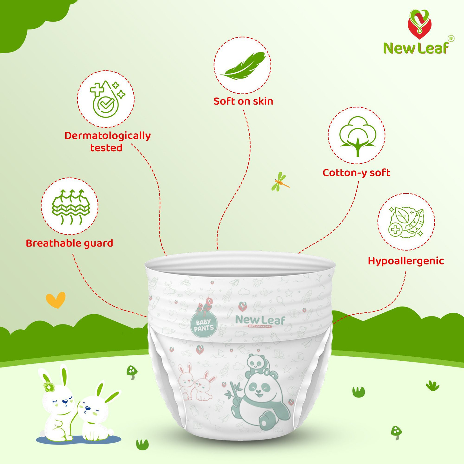 Image of Newleaf Baby Diaper Pants 12hrs Absorption, ADL, Medium (7-12kg), Jumbo Pack of 1 Pant Diapers - M