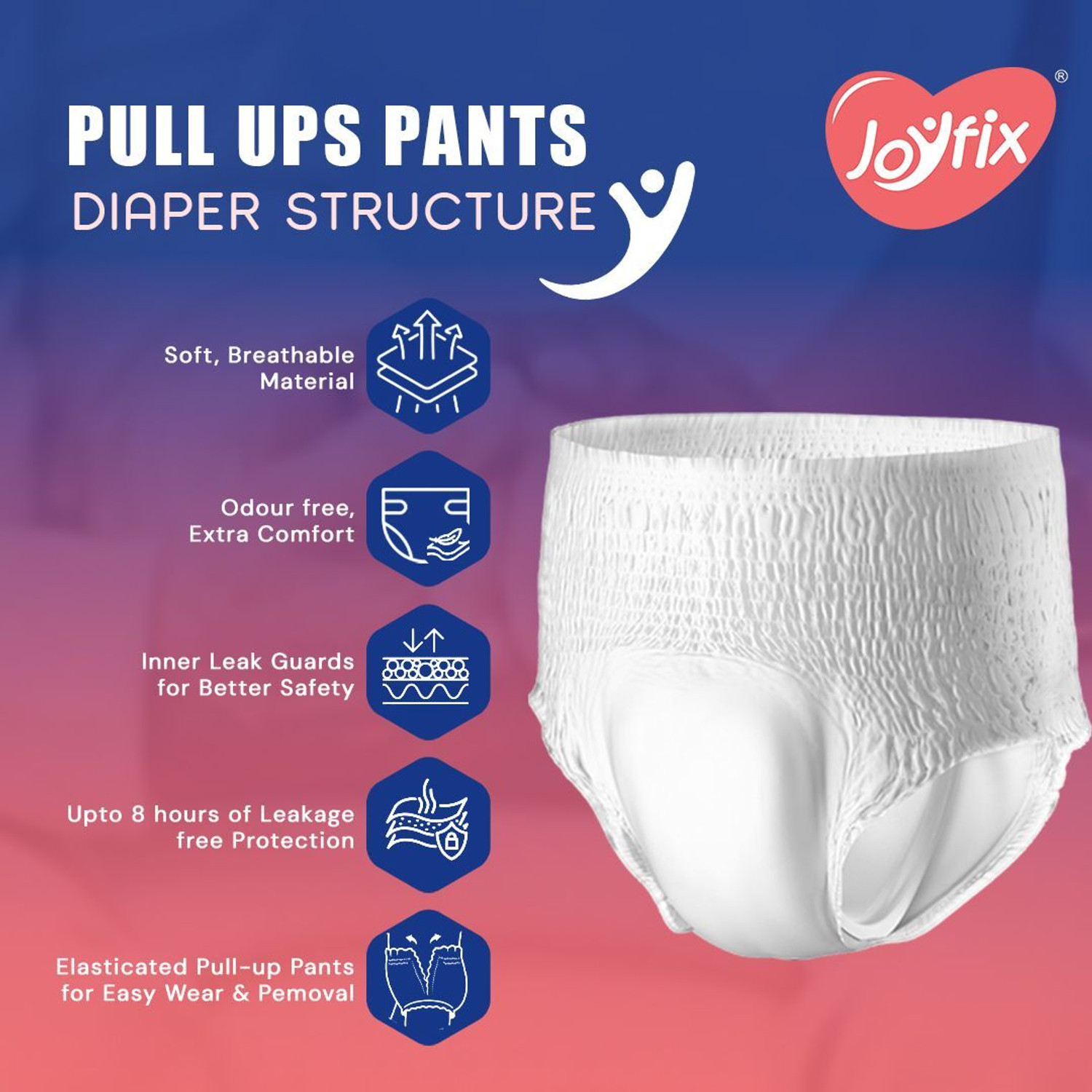 Image of JOYFIX Adult Diaper Pants | Waist Size |28 inch-51 inch | All Day & Night Comfort | 60 Pieces Adult Diapers - L