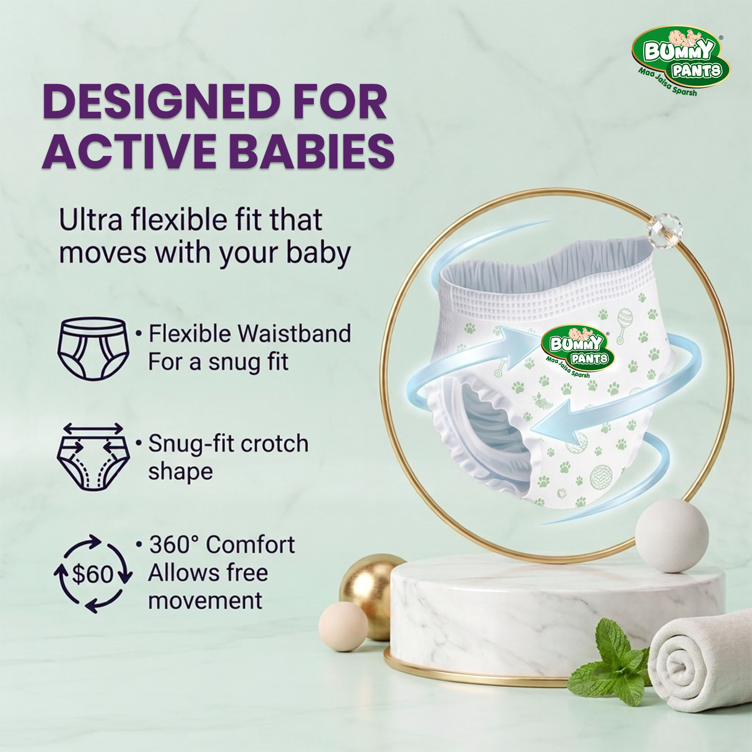 Image of BUMMY PANTS Baby Diaper Pants with Anti-Rash Protection & Up-to 12 Hr Leakage Protection Pant Diapers - L