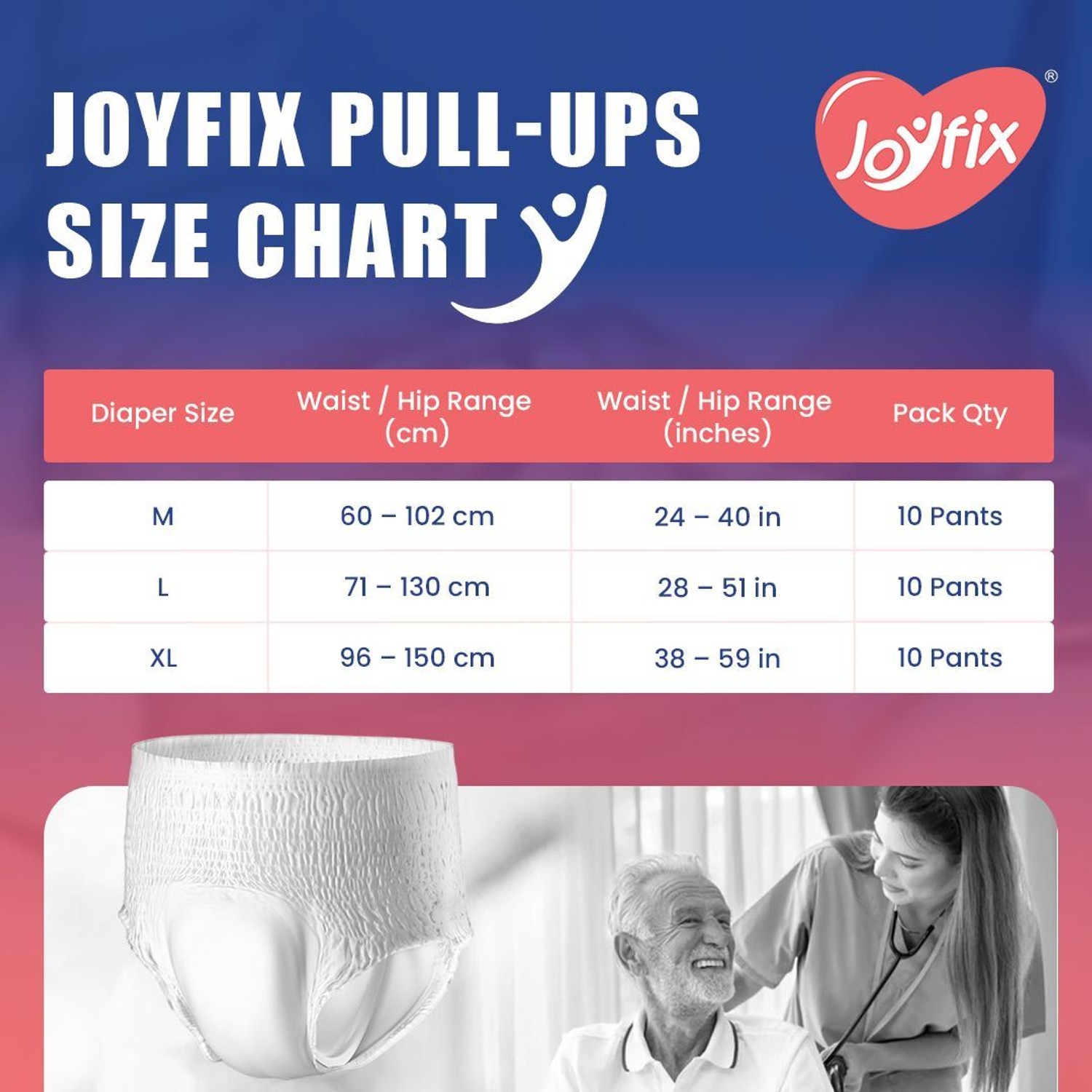 Image of JOYFIX Adult Diaper Pants | Waist Size |28 inch-51 inch | All Day & Night Comfort | 60 Pieces Adult Diapers - L
