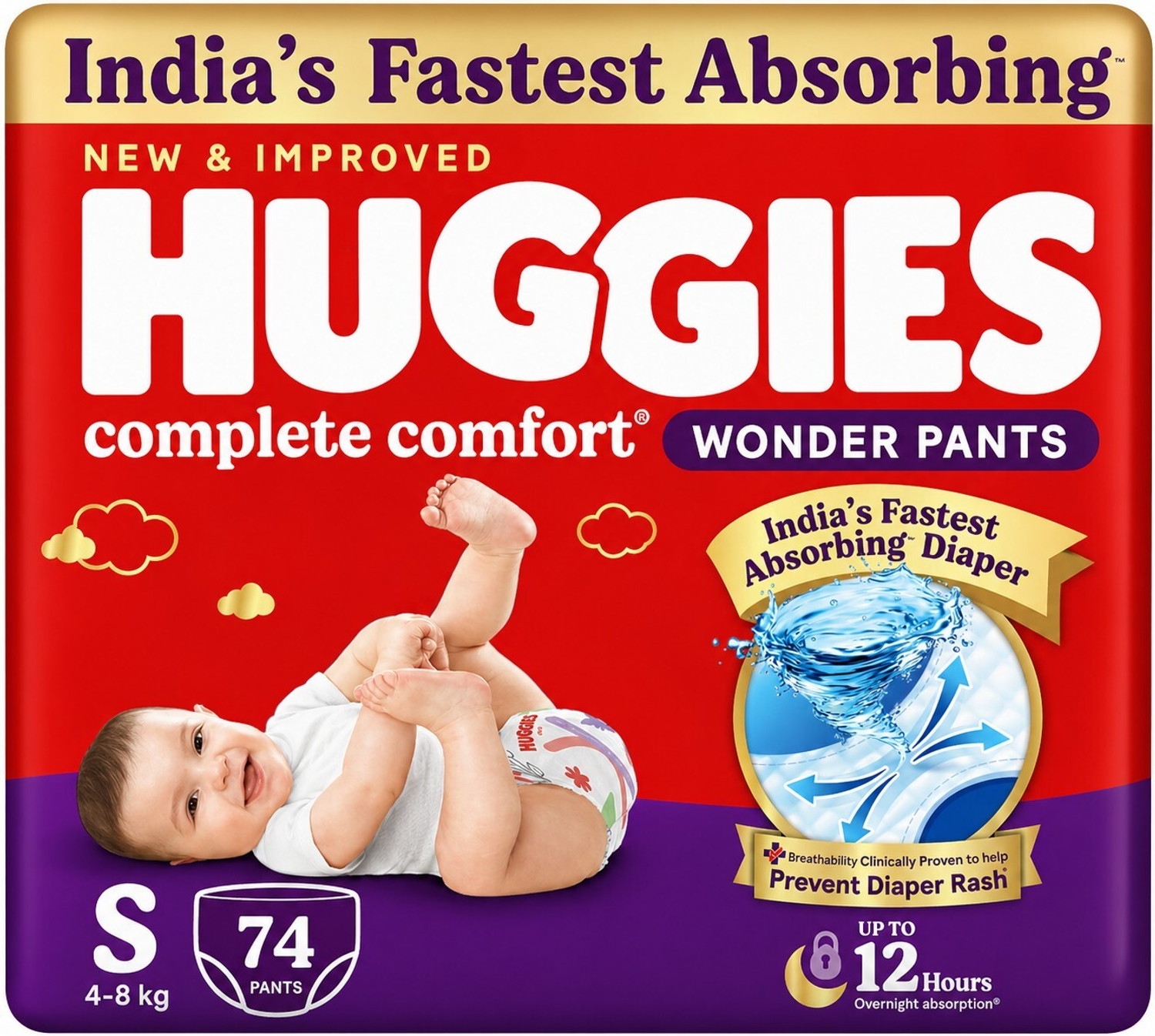 Image of Huggies India`s Fastest Absorbing Diapes For Small Size Baby (4-8kg weight) Diapers Pant Diapers - S