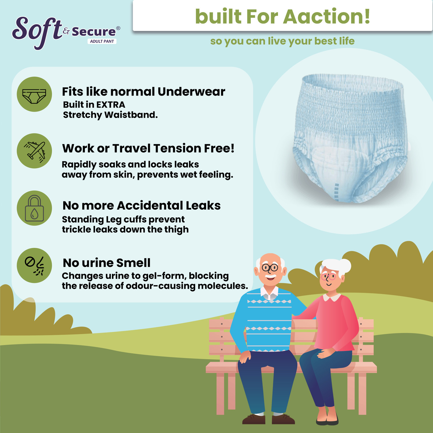 Image of soft & secure Pull Ups Pants Adult Diapers XL-Size 10-Pieces|,Waist Size (35-54 Inch) Adult Diapers - XL