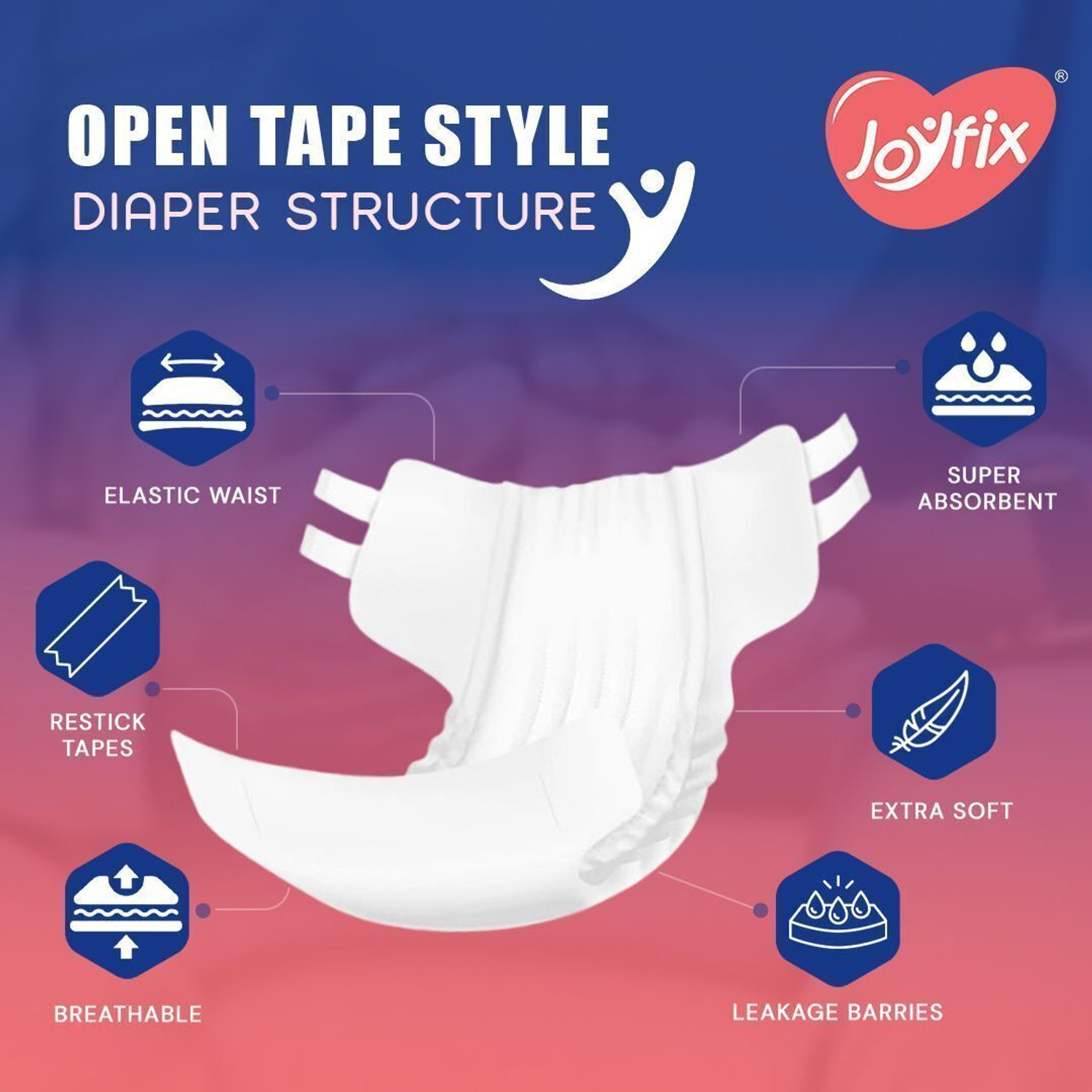 Image of JOYFIX Adult Diaper Tape | Waist Size |45 inch-56 inch | All Day & Night Comfort | 60 Pieces Adult Diapers - XL