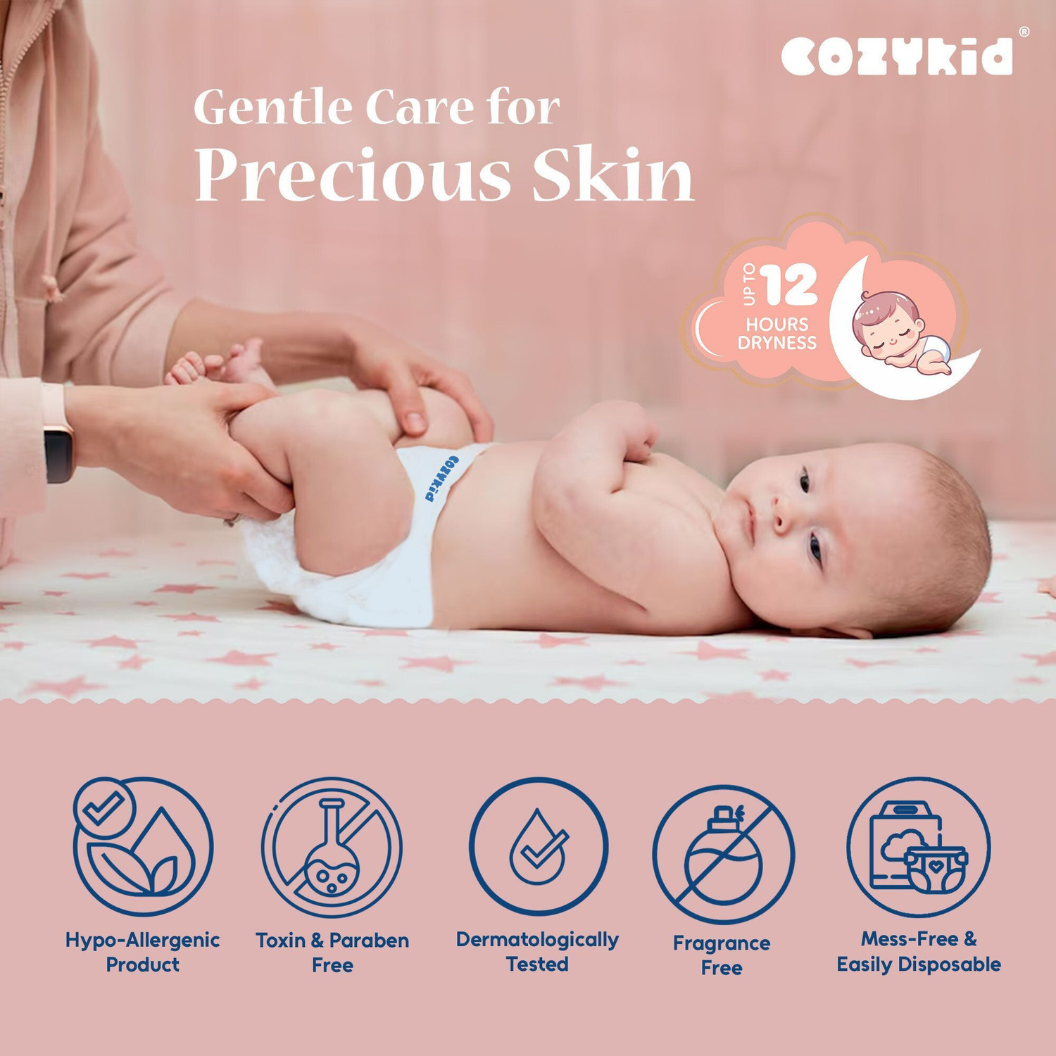 Image of COZYKID Comfort Dry Pull-Up Diaper Pants | 12-Hour Leak Guard & Soothing Rash Protection Pant Diapers - S