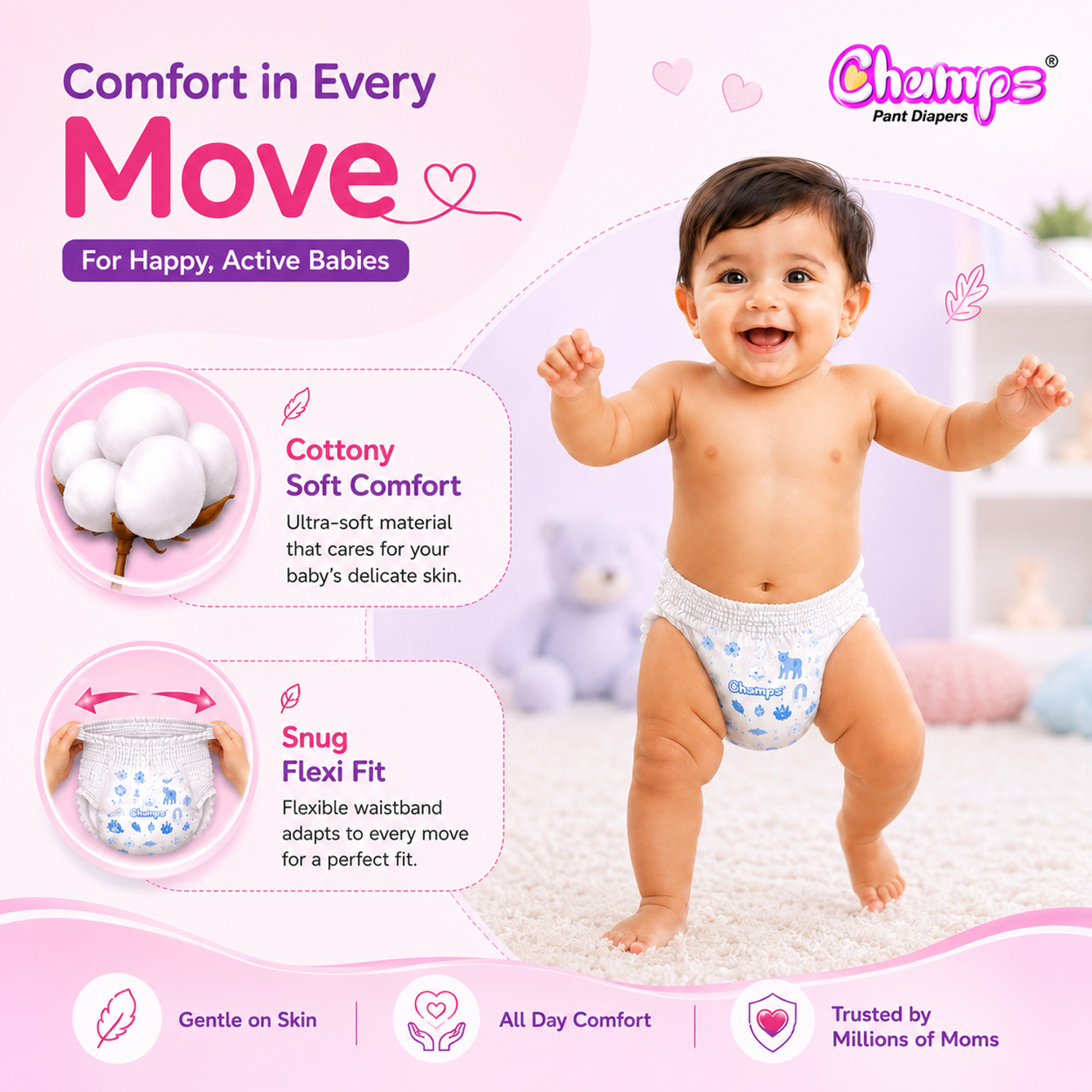 Image of Champs Soft & Dry Baby Pants Diapers Pant Diapers - L