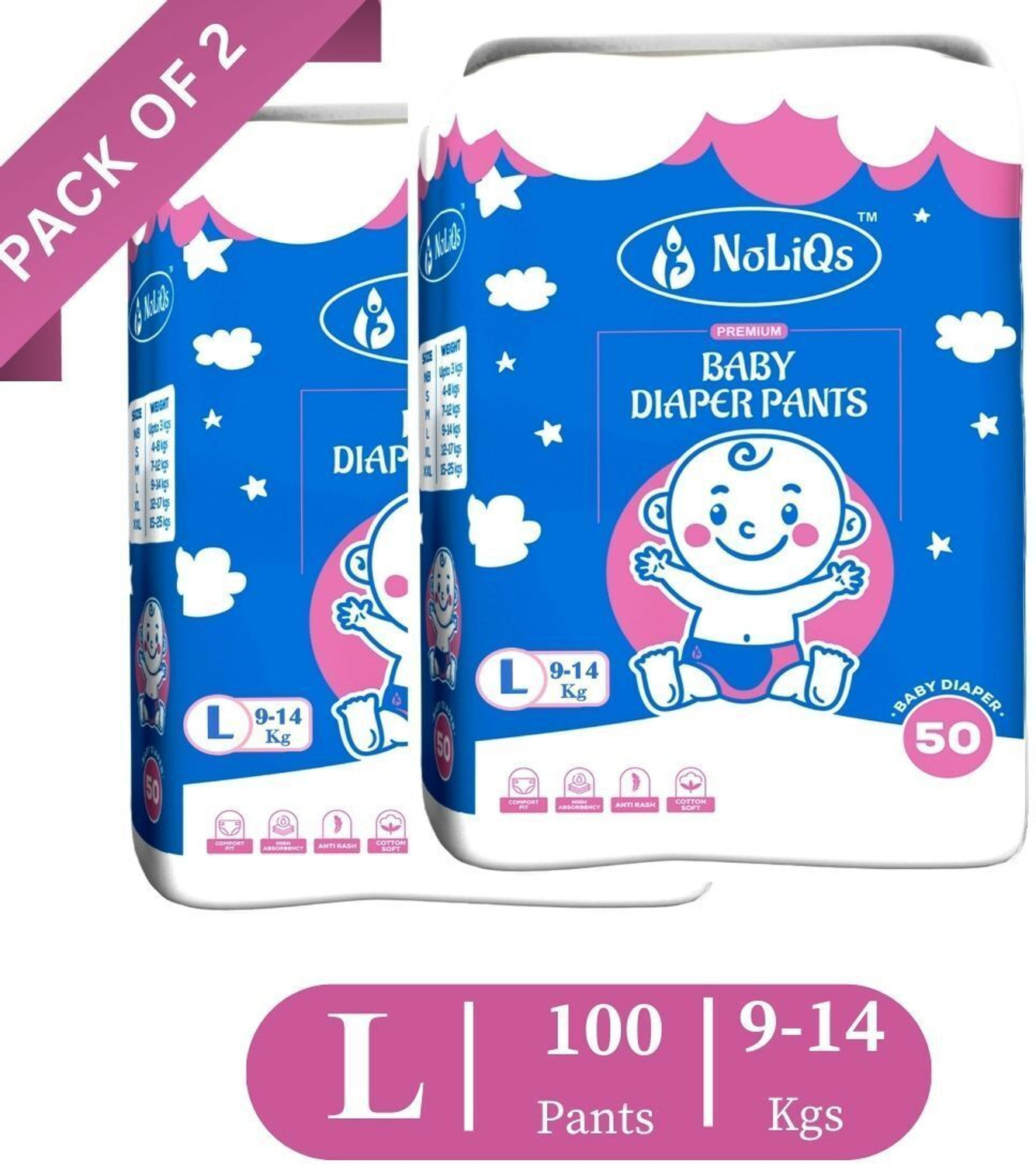 Image of noliqs Easy Dry Feel Baby Diaper Pants with 10 hrs absorption | Large Pant Diapers - L