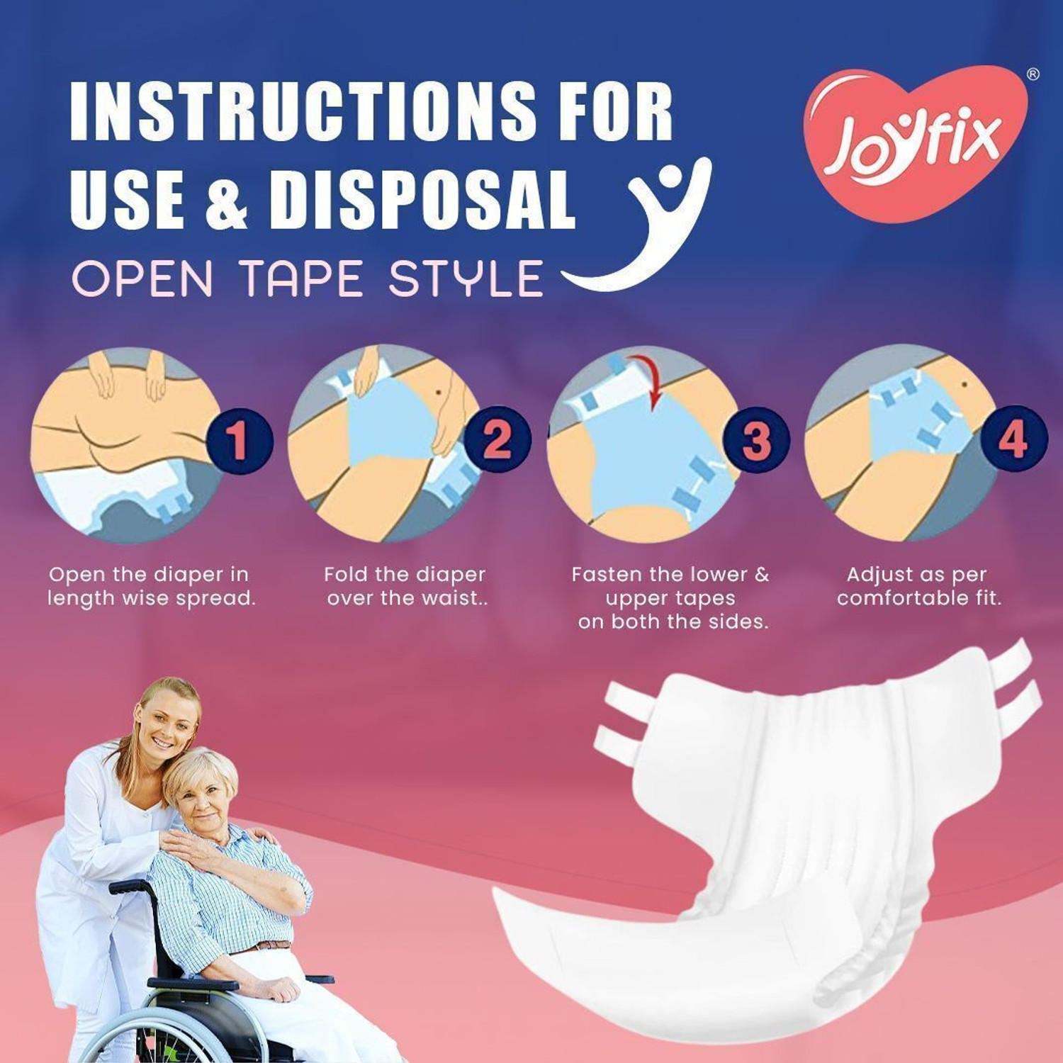 Image of JOYFIX Adult Diaper Tape | Waist Size |45 inch-56 inch | All Day & Night Comfort | 60 Pieces Adult Diapers - XL