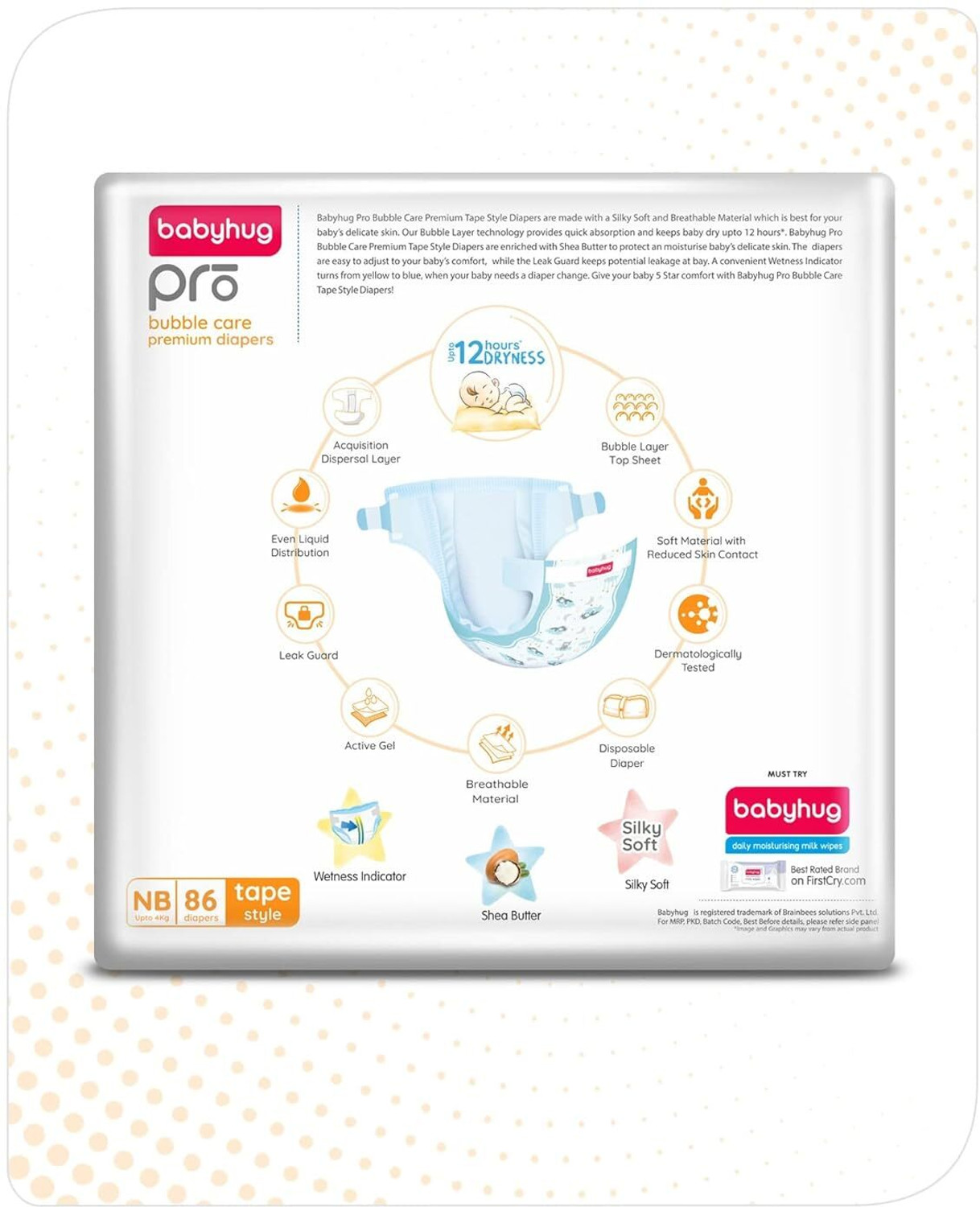 Image of babyhug Pro Bubble care premium Tape **Style**Diaper New Born - 86 Pieces -(Pack of 2) Tape Diapers - New Born