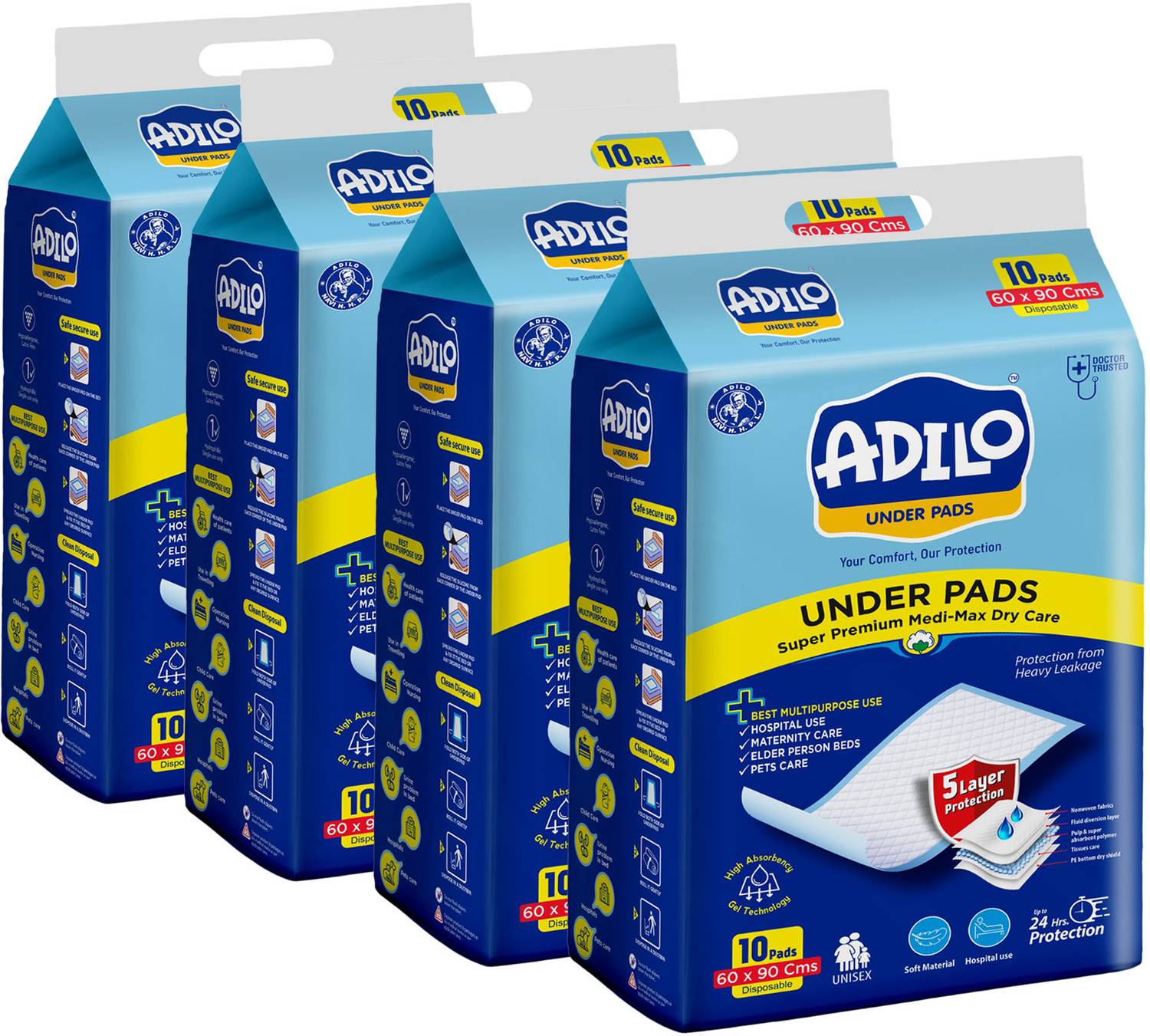 ADILO Unisex Disposable Underpads For Adults, Super Absorbent, Leak-Proof (60x90 cm) Adult Diapers - L