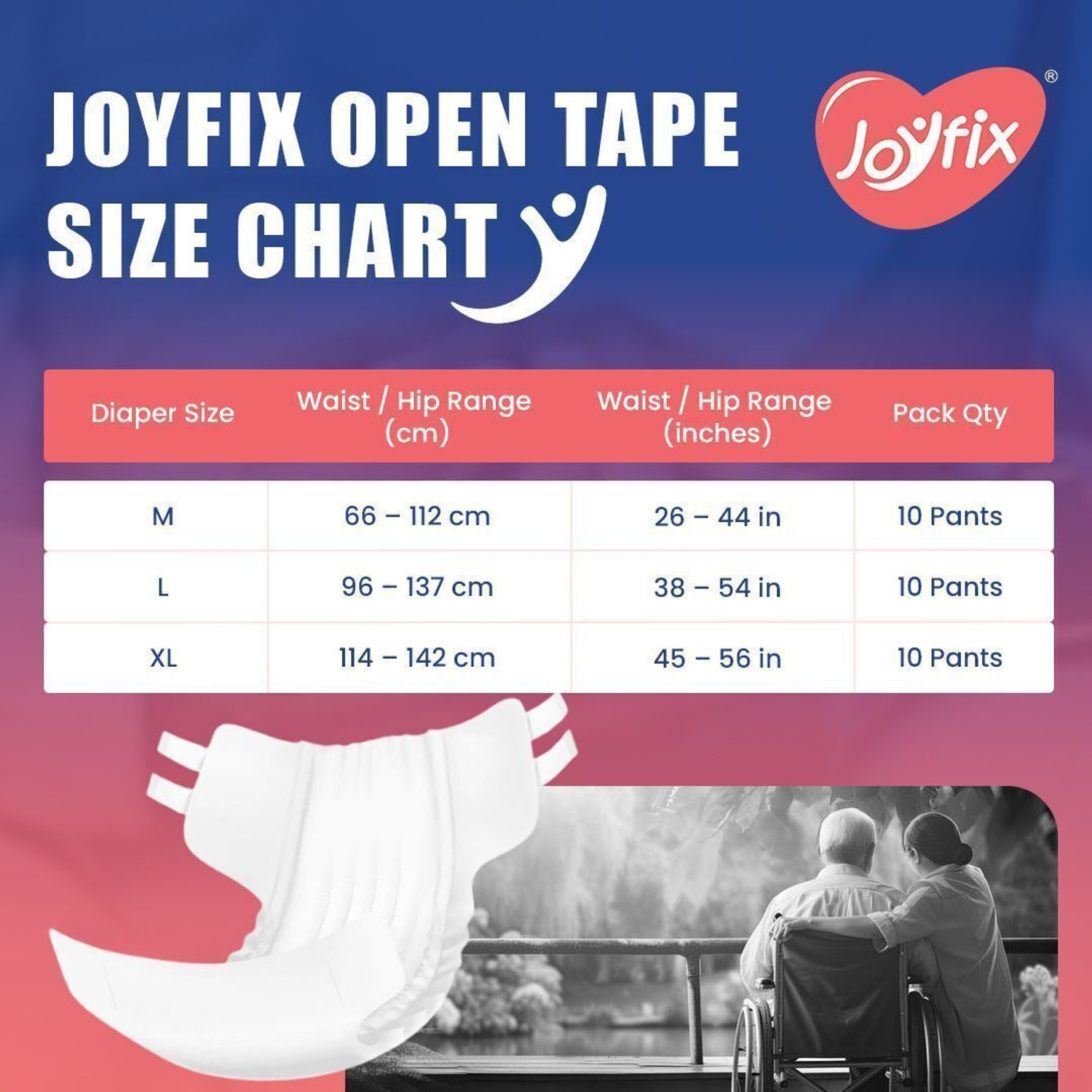 Image of JOYFIX Adult Diaper Tape | Waist Size |45 inch-56 inch | All Day & Night Comfort | 60 Pieces Adult Diapers - XL
