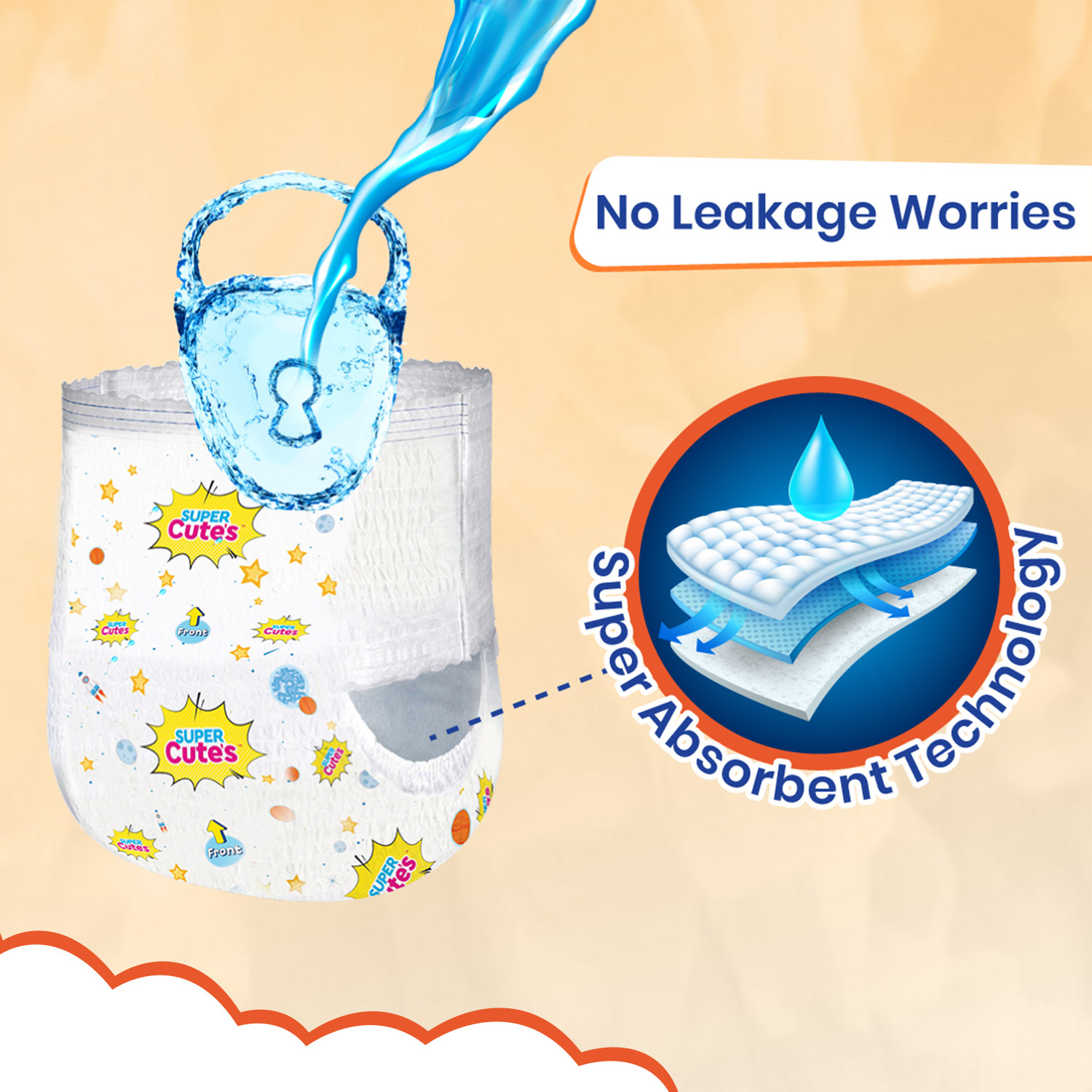 Image of Super Cute's Premium Baby Diapers, Soft and Rash Free, Overnight Leakage Protection - M