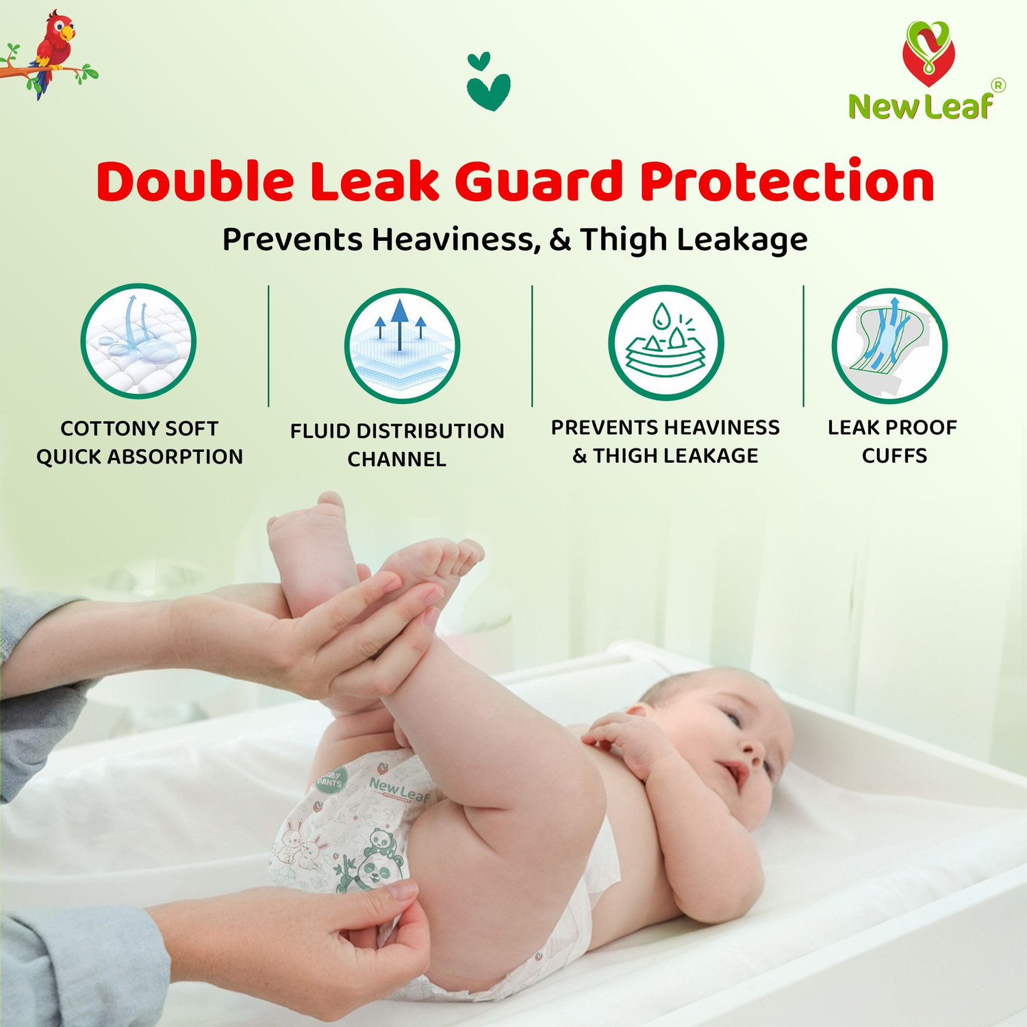 Image of Newleaf Baby Diaper Pants 12hrs Absorption, ADL, Medium (7-12kg), Jumbo Pack of 1 Pant Diapers - M