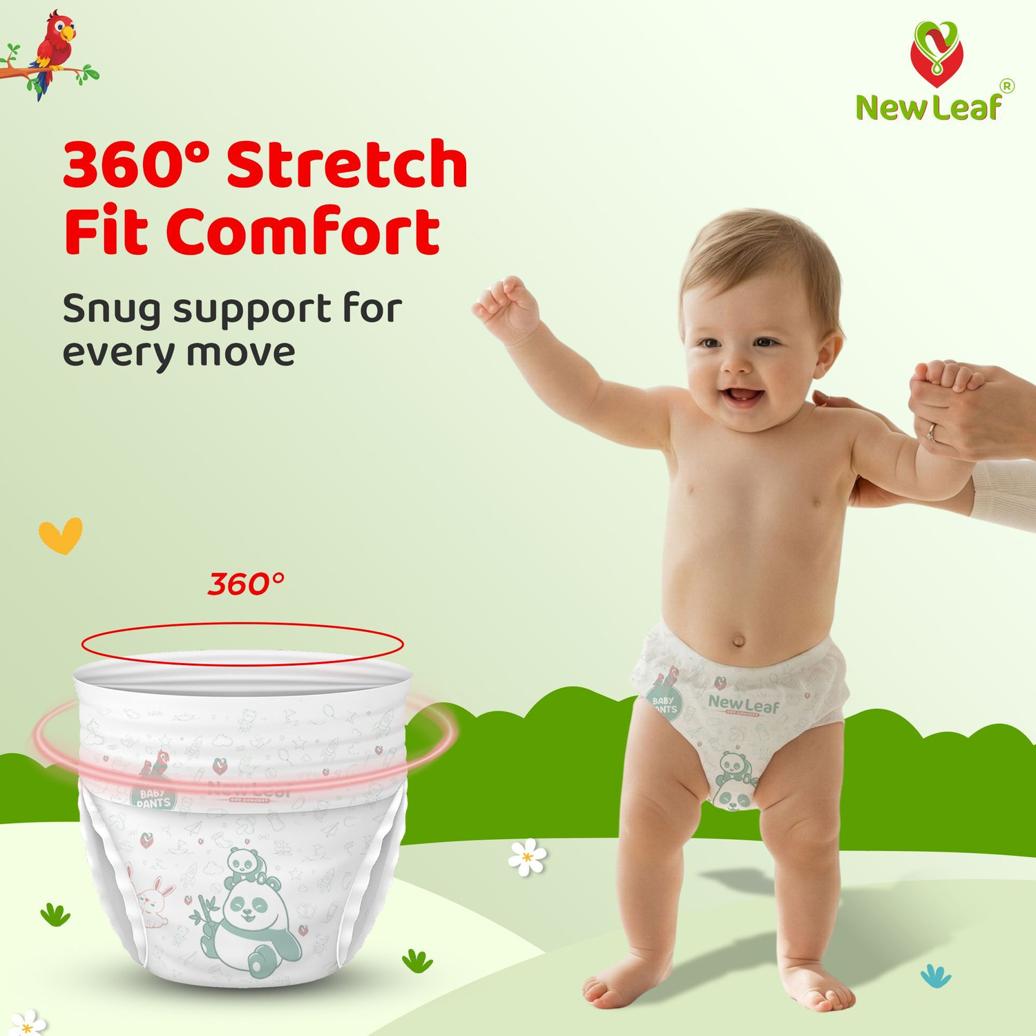 Image of Newleaf Baby Diaper Pants 12hrs Absorption, ADL, Medium (7-12kg), Jumbo Pack of 1 Pant Diapers - M