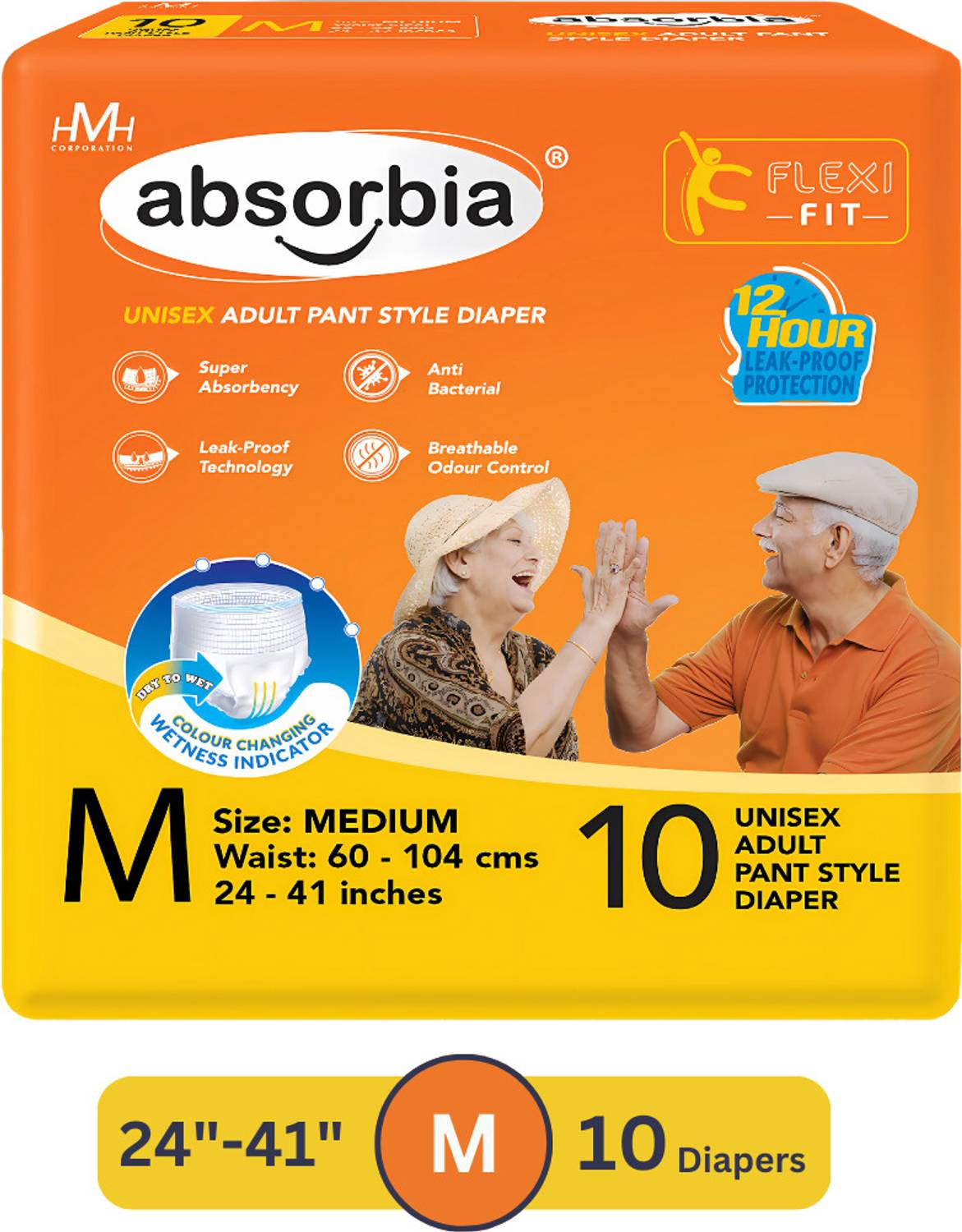 ABSORBIA Adult Diaper Pant Style | Medium |60-104 cm (24"-41") | M (10 Pieces) Pant Diapers - M
