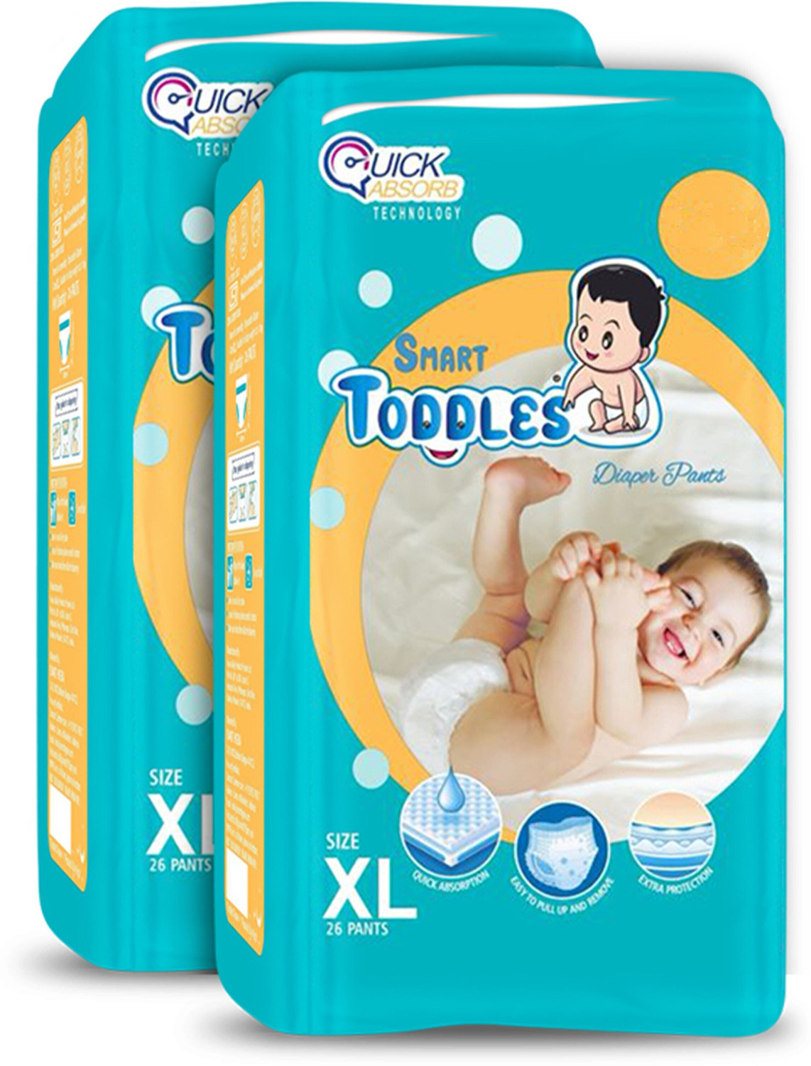 Image of TODDLES Comfy Baby Diaper Pants 12-17 kg Combo of 2 with Quick Absorption Technology Pant Diapers - XL