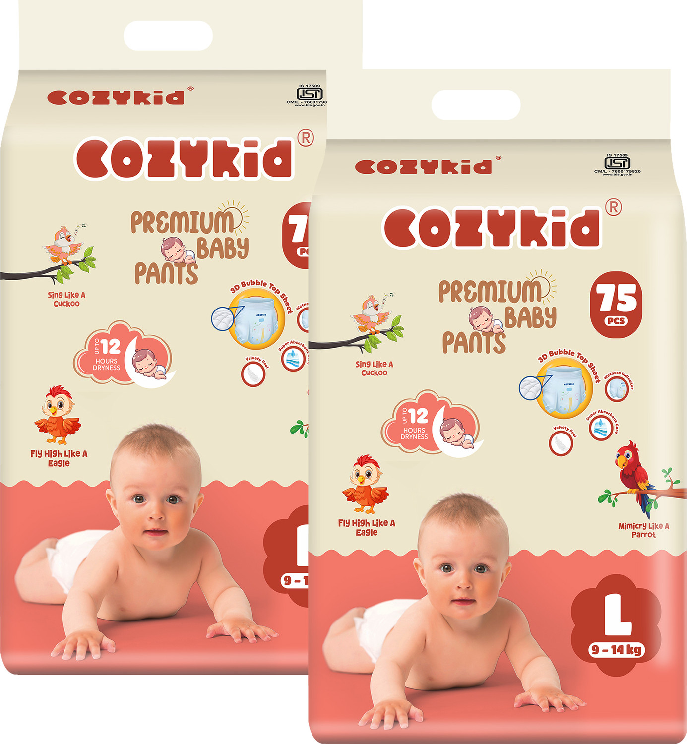 Image of COZYKID Comfort Dry Pull-Up Diaper Pants12-Hour Leak Guard&Soothing RashProtection(Pof2) Pant Diapers - L (150 Pieces)