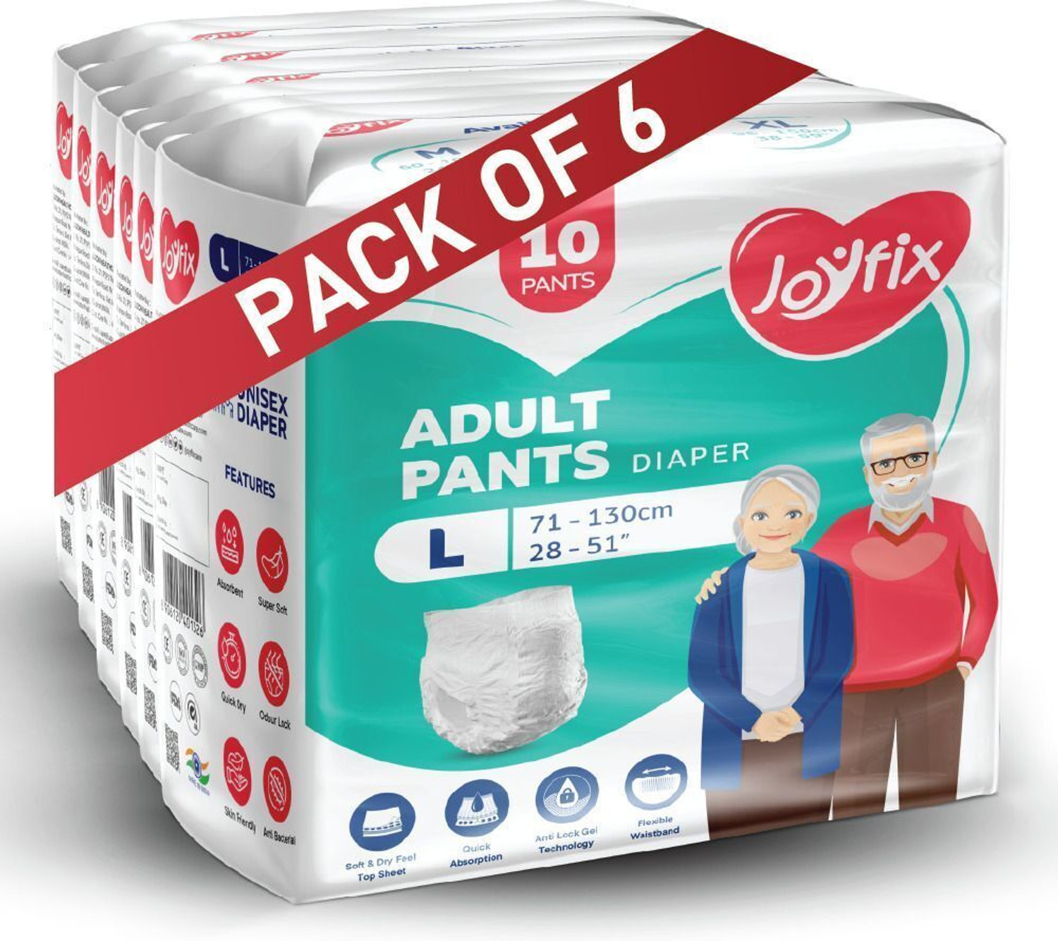 Image of JOYFIX Adult Diaper Pants | Waist Size |28 inch-51 inch | All Day & Night Comfort | 60 Pieces Adult Diapers - L
