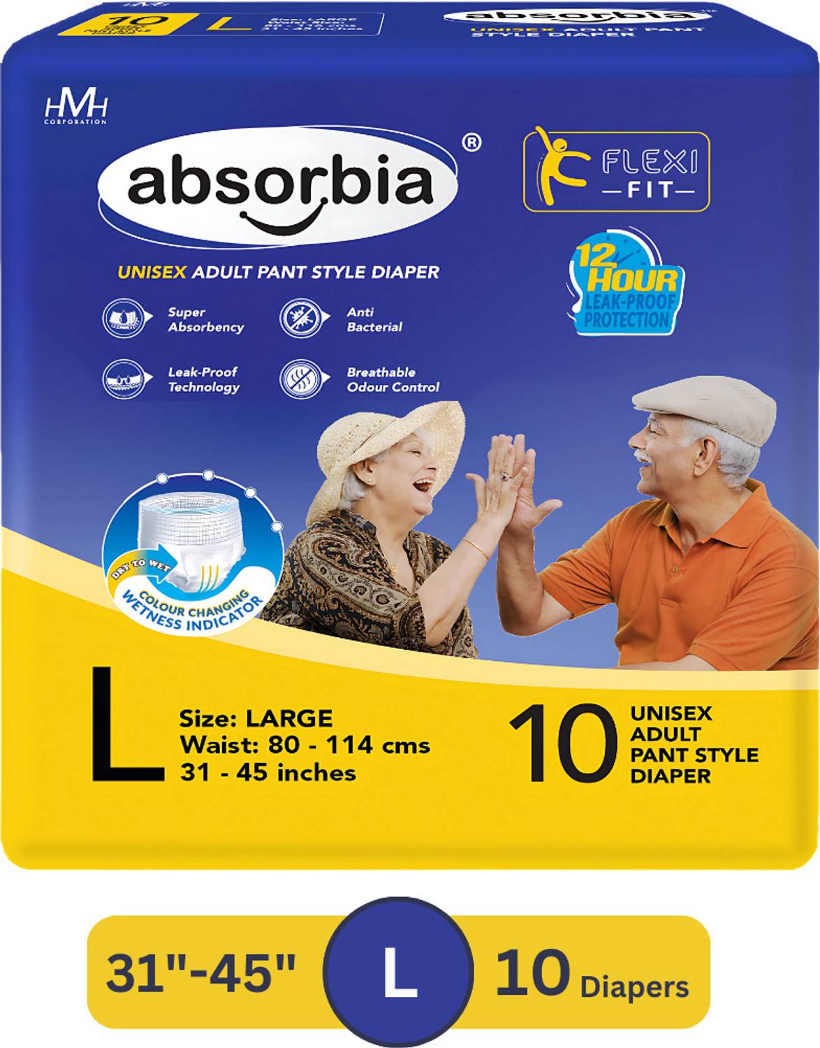 ABSORBIA Adult Diaper Pant Style | Large |80-114 cm (31"-45") | L (10 Pieces) Pant Diapers - L