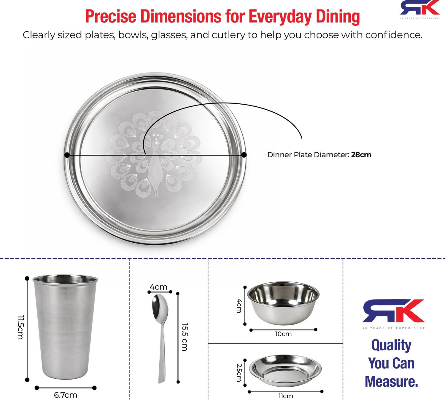Image of Rk Pack of 20 Stainless Steel Dinner Set| Thali Set| Dinner Plate|Bhojan Thali Set Dinner Set (Steel) Dinner Set