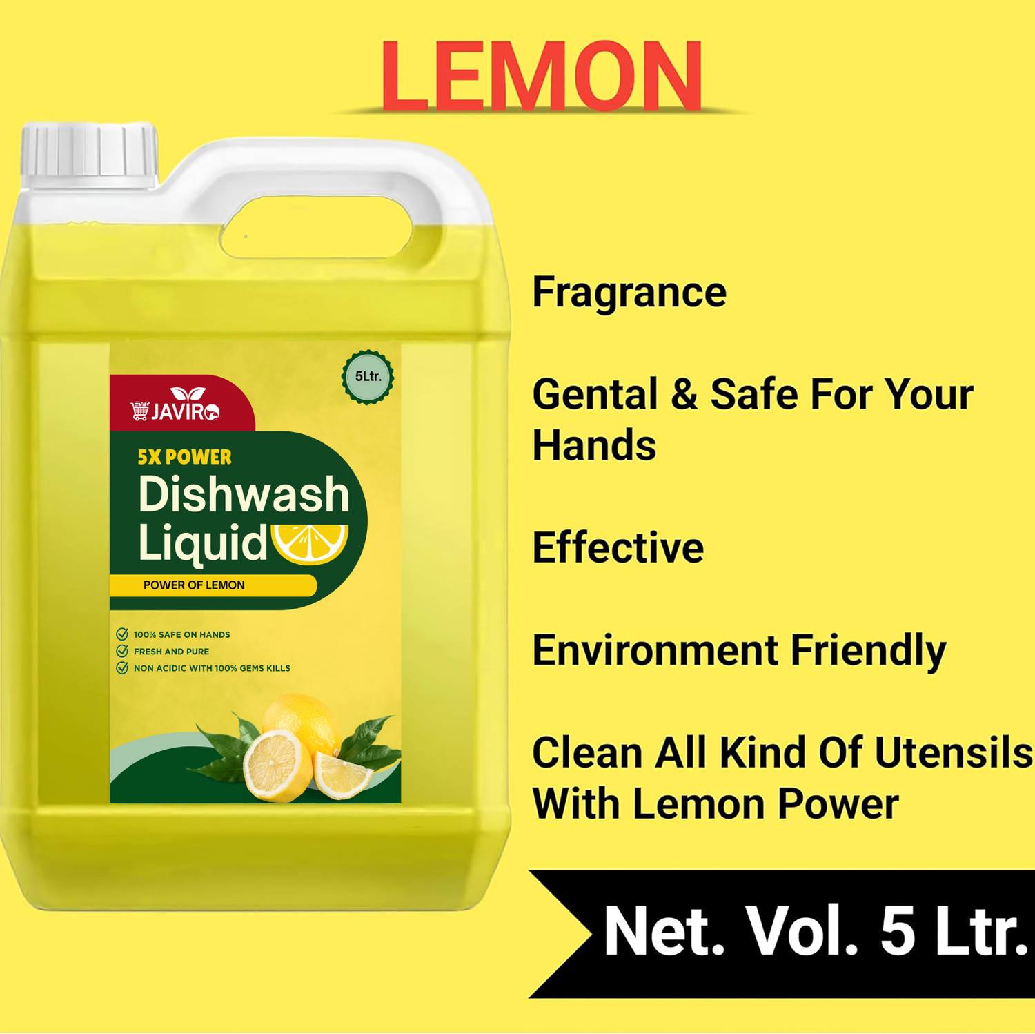 Image of javiro dishwash liquid Lemon Anti-Bacterial Disinfectant Dish & Utensil cleaning gel Dish Cleaning Gel