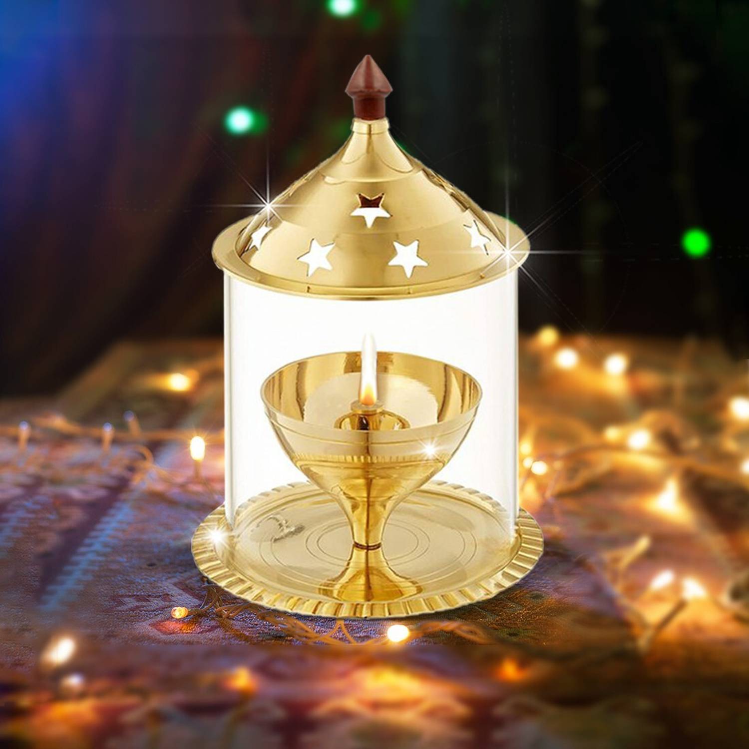 ADIYOGI 1 Pc Brass Akhand Glass Diya for Diwali pooja Akhand Jyot Brass (Pack of 2) Table Diya