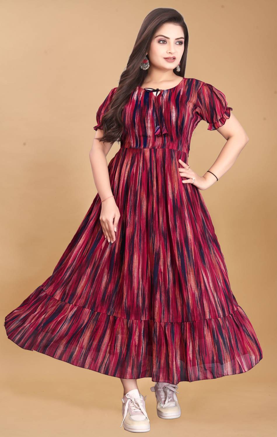 aarna creation Women Fit and Flare Maroon Maxi/Full Length Dress