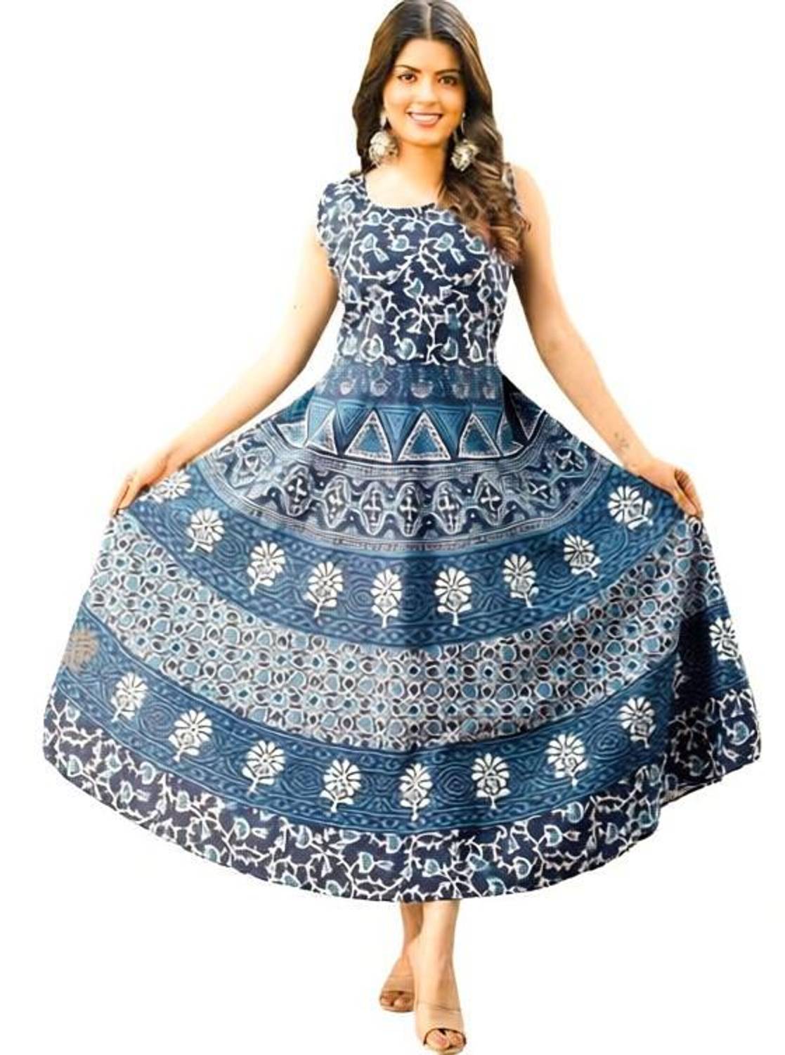 ANUNJA Women Fit and Flare Dark Blue Maxi/Full Length Dress