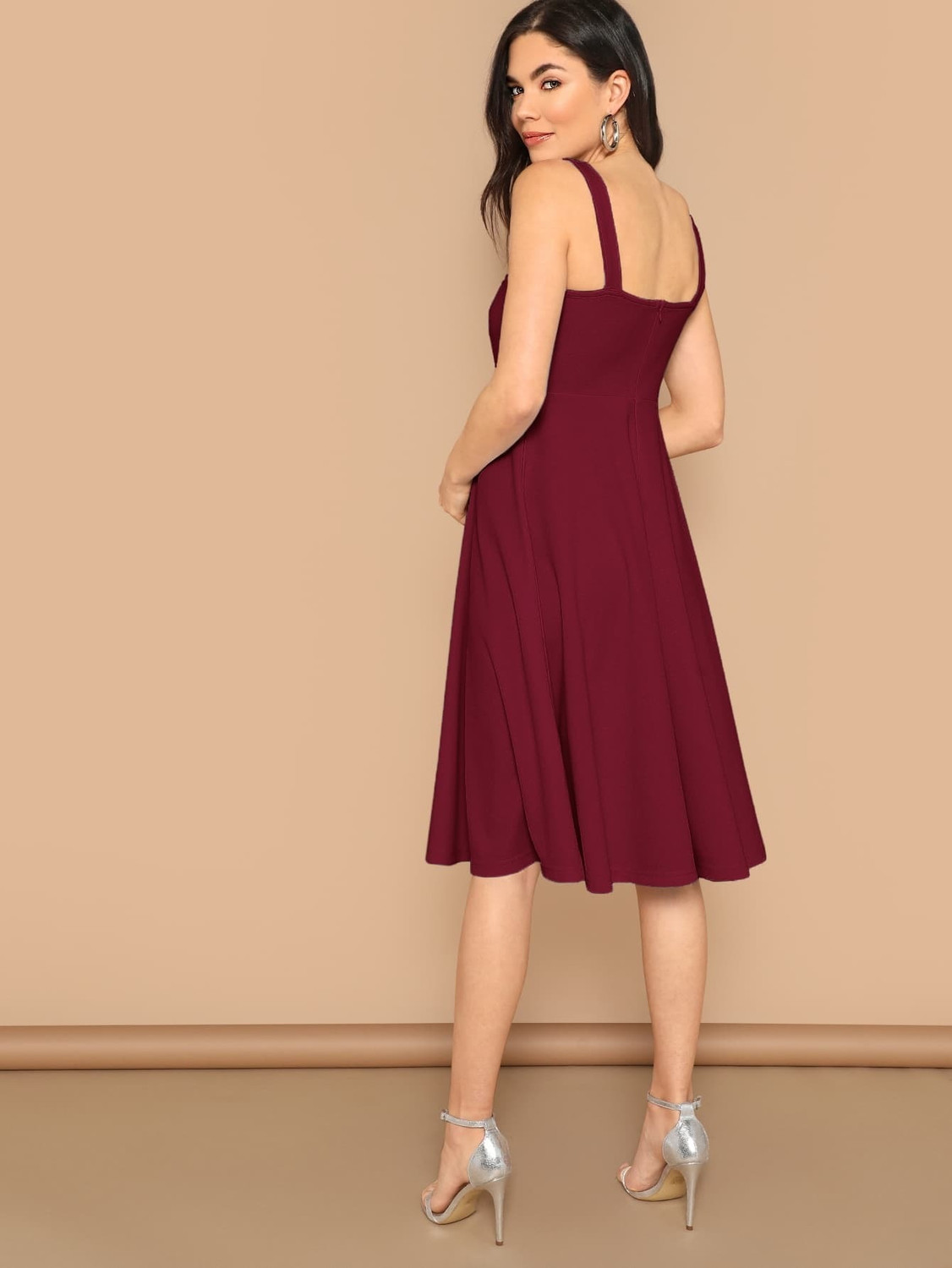 Image of Aahwan Women Fit and Flare Maroon Below Knee Dress